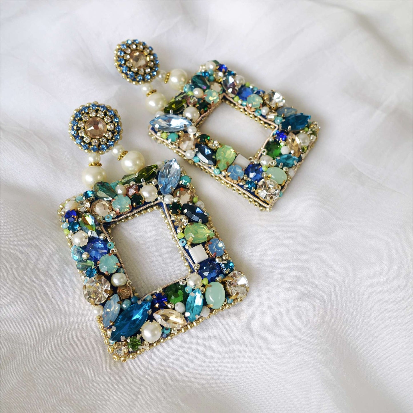 Colorful Rectangular Crystal Earrings 609 Diana