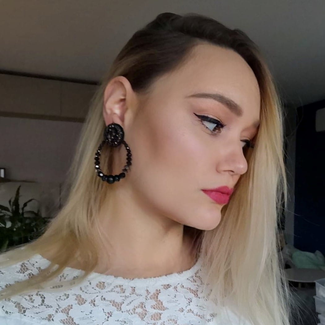 Black Embroidered Hoop Earrings with Crystals 503 Black