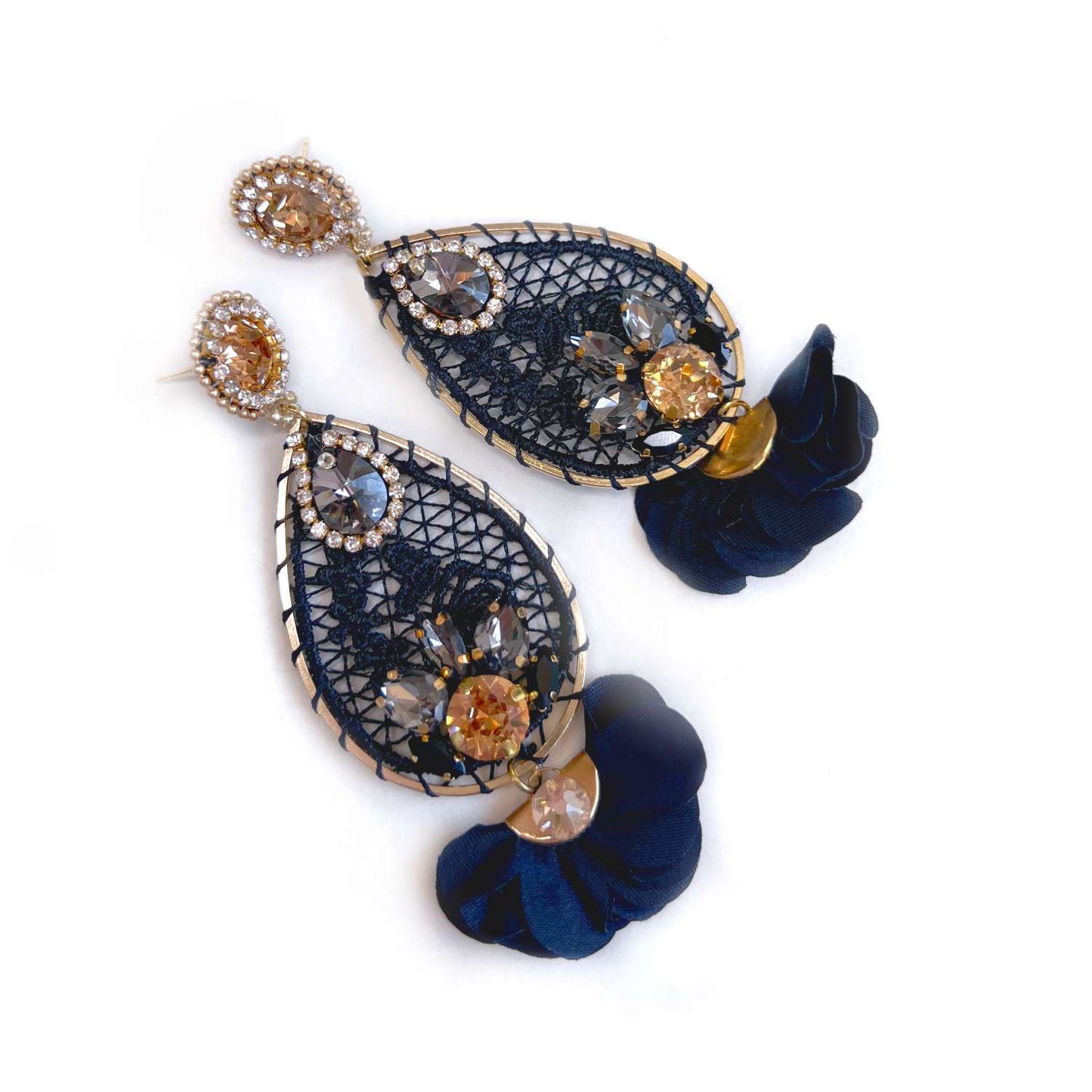 Black earrings on lace with flowers 508 Blacki dream catchers
