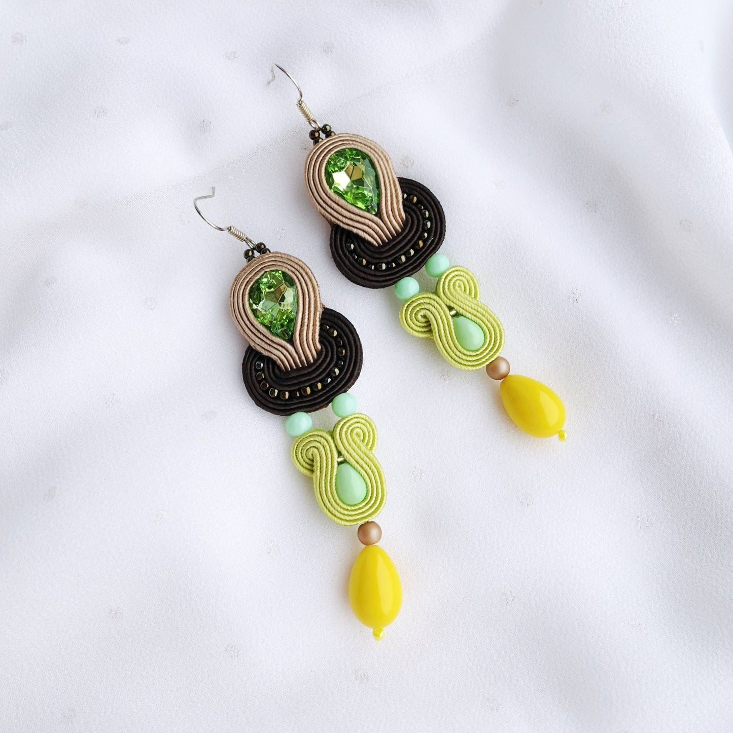 Yellow brown soutache earrings 116 Sahara