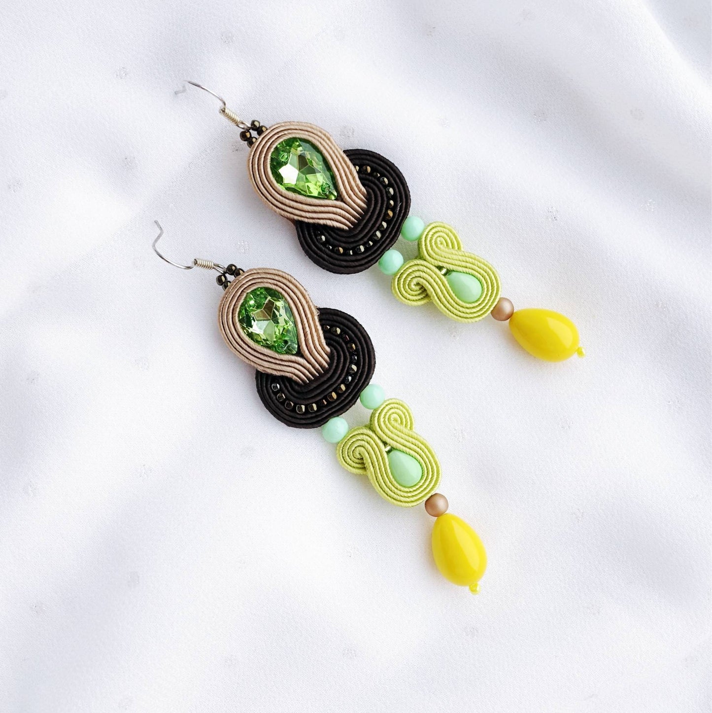 Yellow brown soutache earrings 116 Sahara