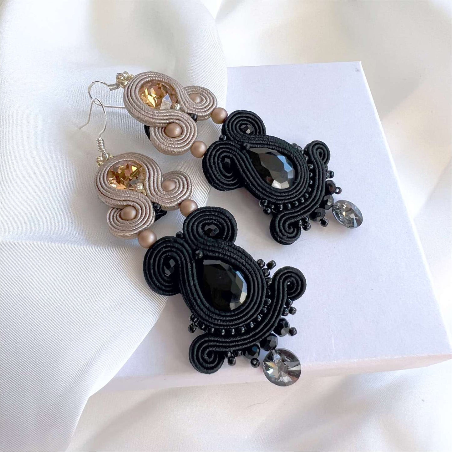 Black cappuccino earrings soutache handmade 178 BlackCoffe