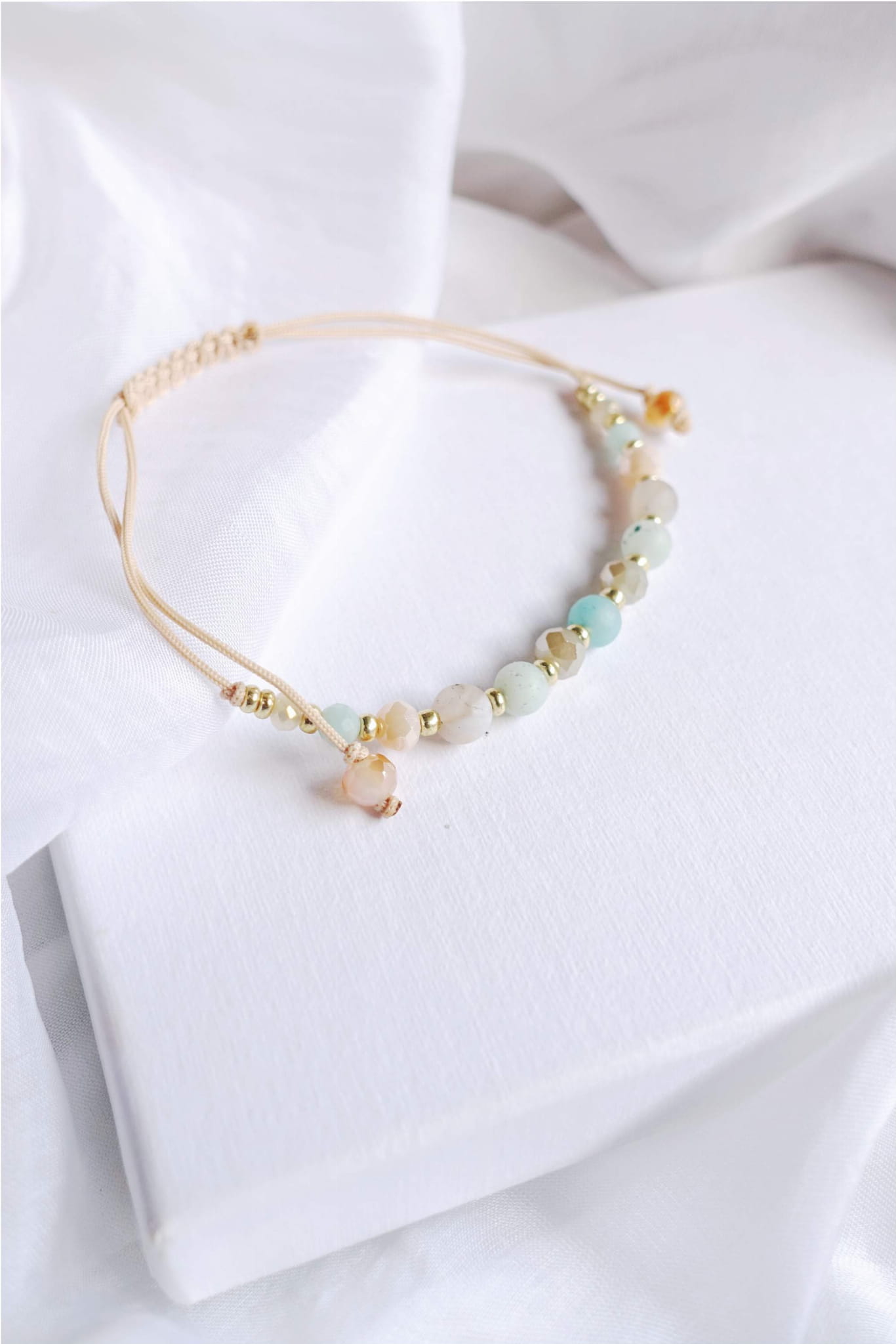 Bracelet with natural stones, tourmaline amazonite jadeite, macrame TD9230