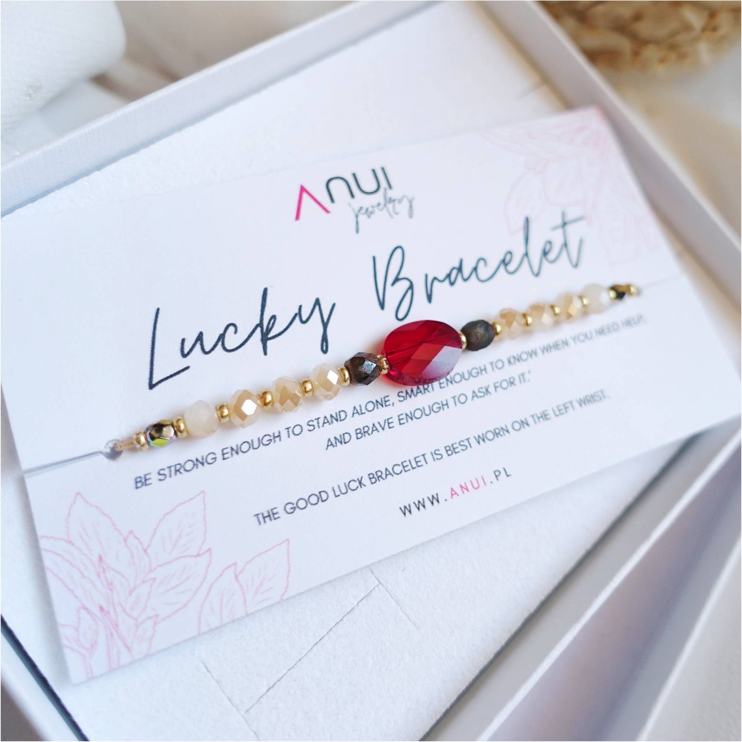 Delicate string bracelet with red crystal, TD9110