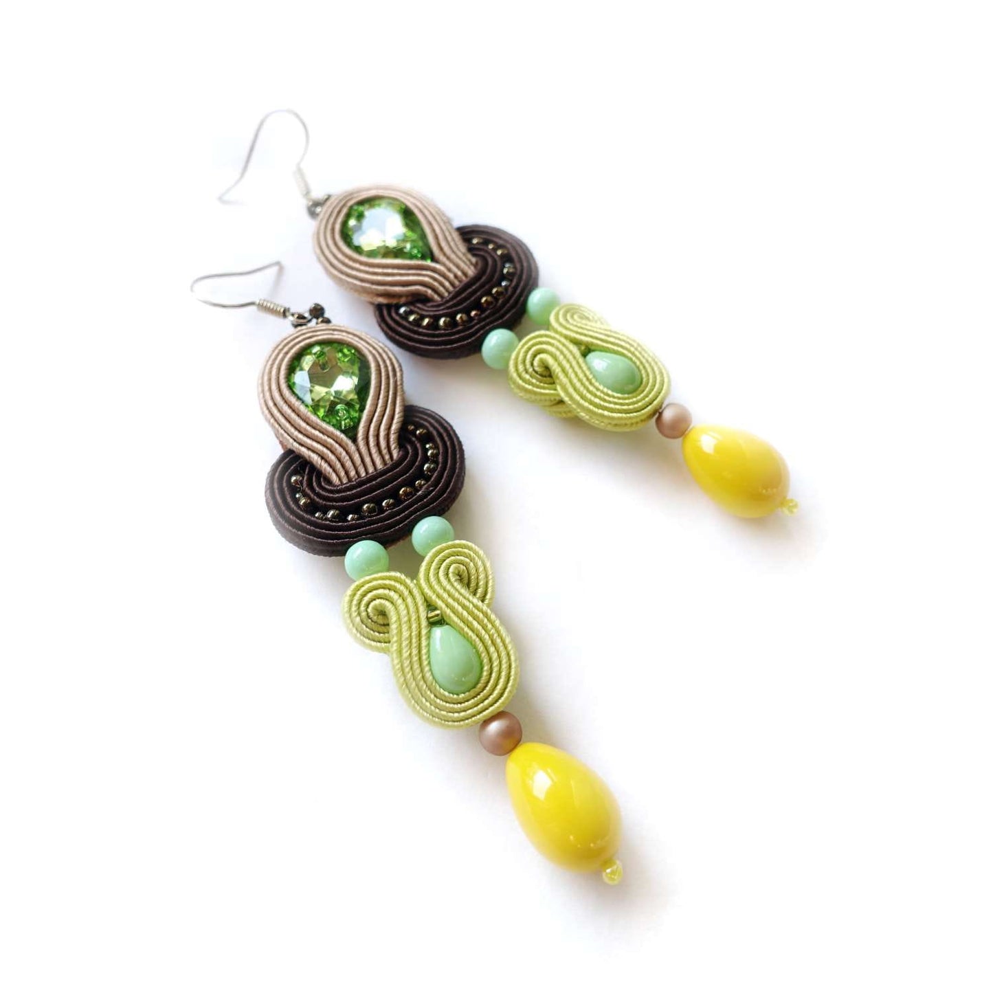 Yellow brown soutache earrings 116 Sahara