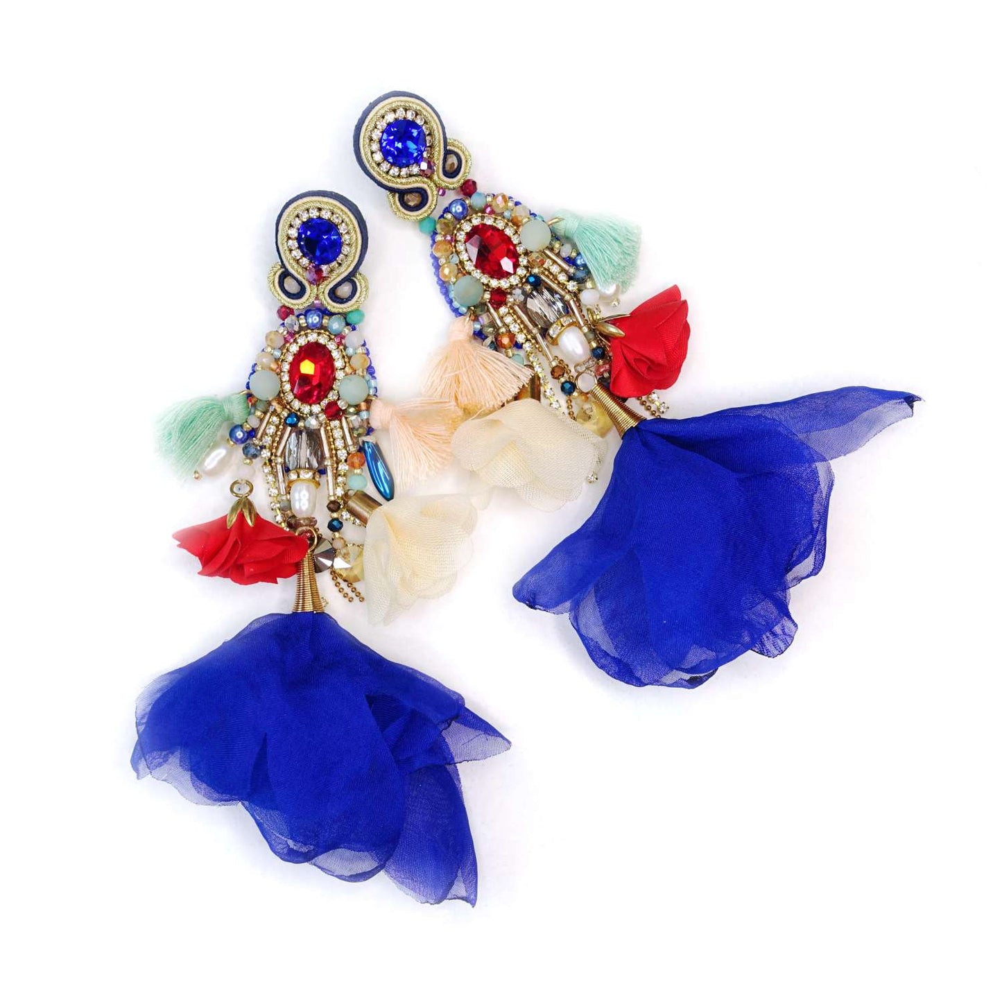 Colorful embroidered flower earrings 411 Party I