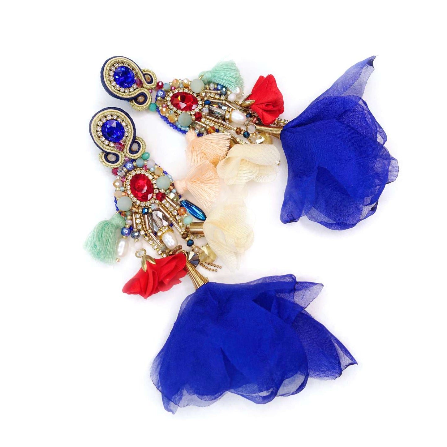Colorful embroidered flower earrings 411 Party I