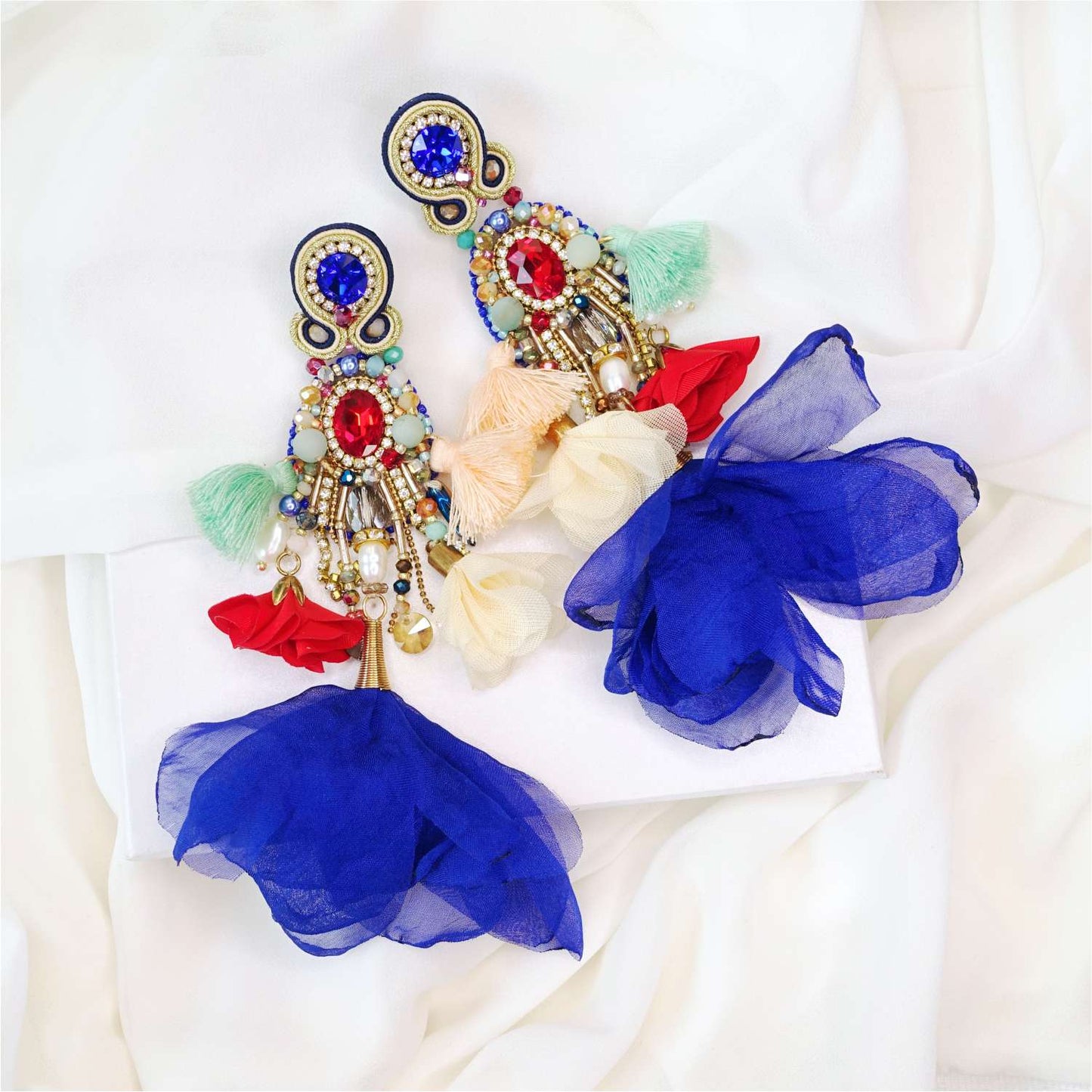 Colorful embroidered flower earrings 411 Party I