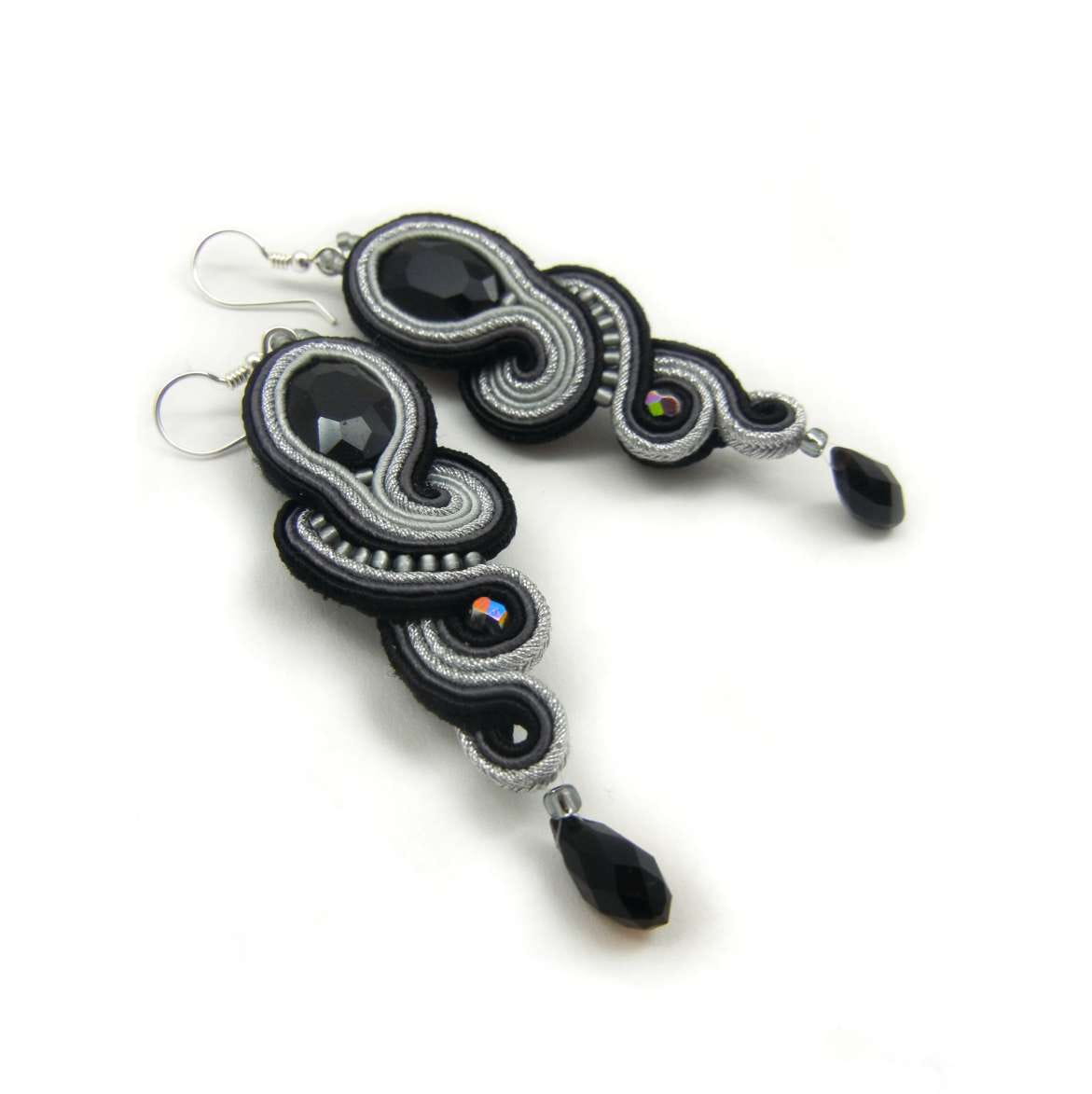 Black and silver delicate soutache earrings 18 Medusa Black