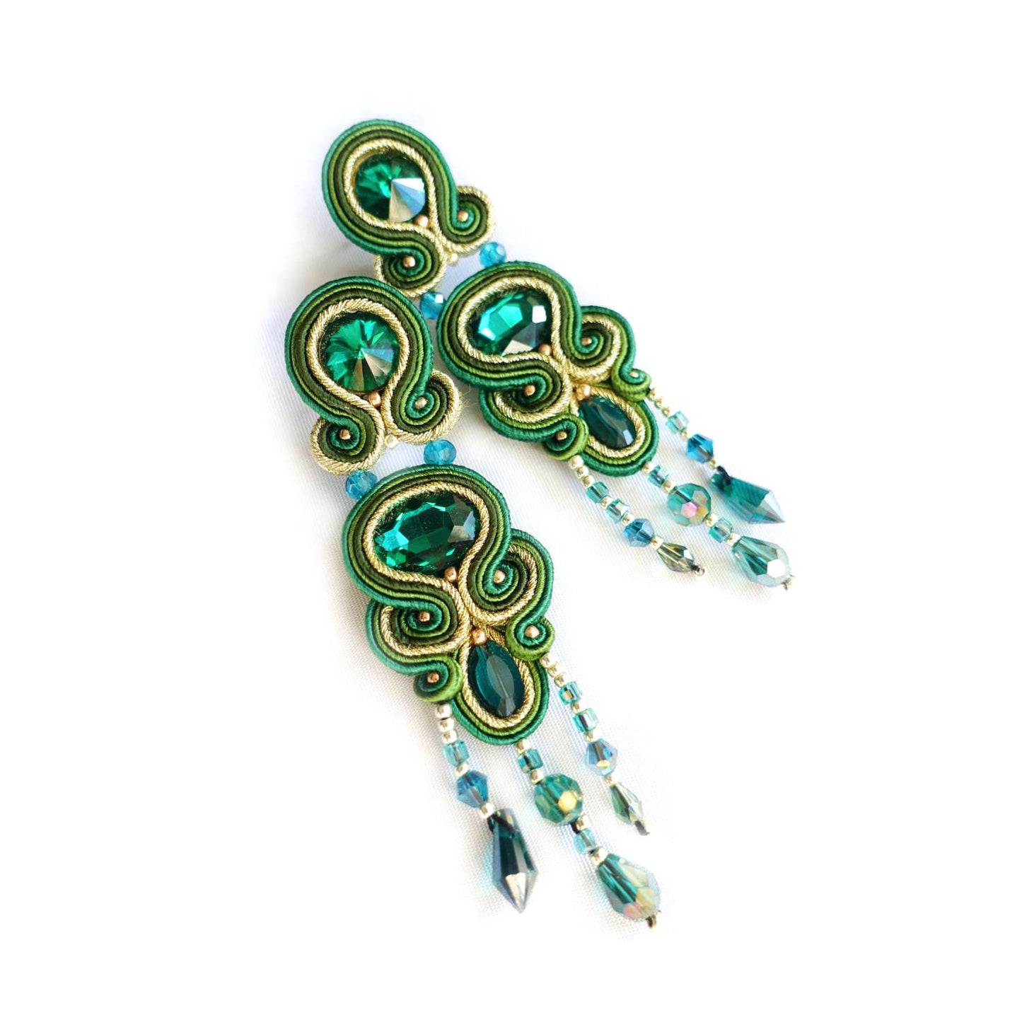 Green emerald soutache earrings 201 Green