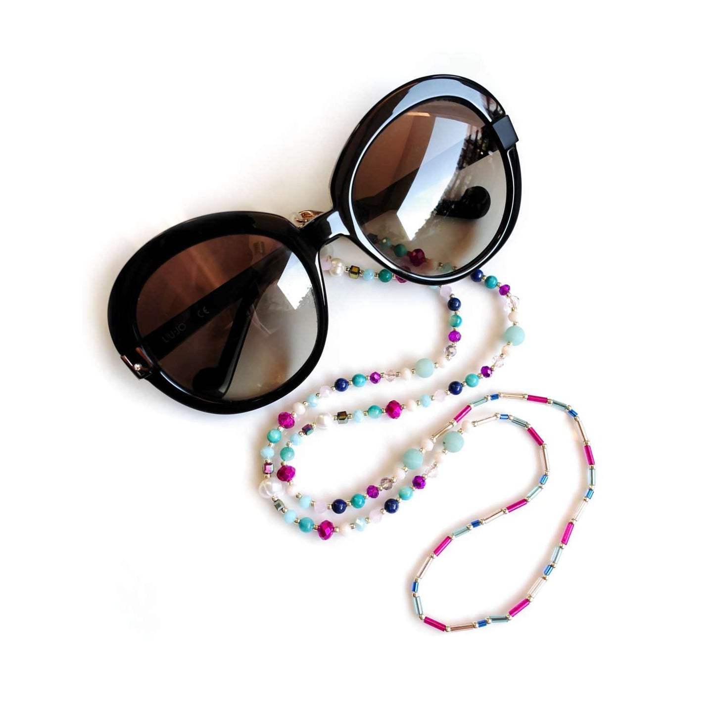 Glasses chain colored amazonite, lapis lazuli, natural pearl, LadyCandy EGC513