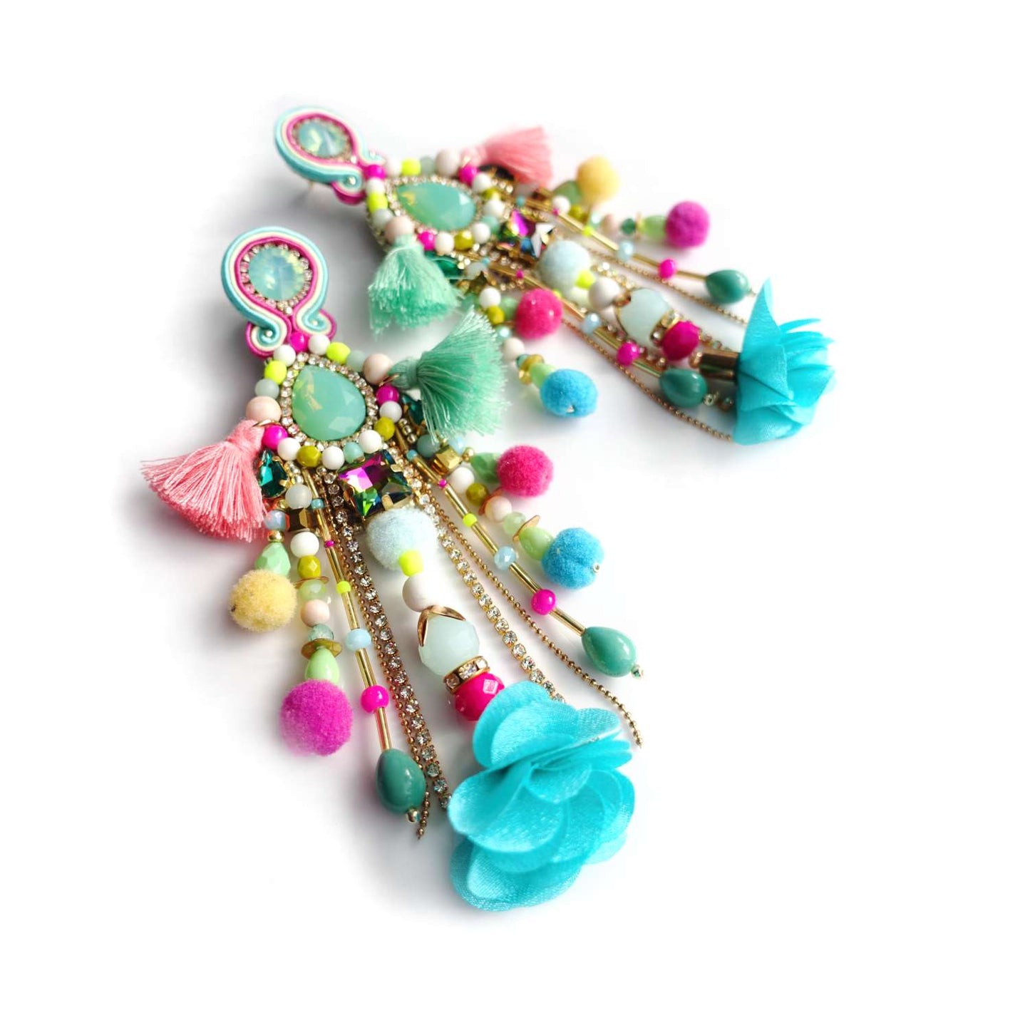 Pastel earrings with natural stones agate jade aventurine and fringes 411 PastelSugar
