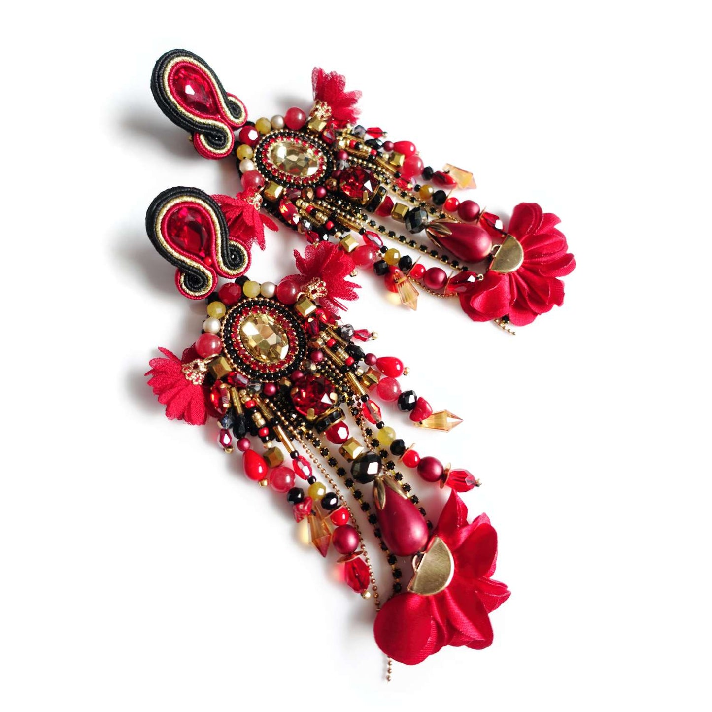Red earrings with flowers, coral and topaz 411 Carmen