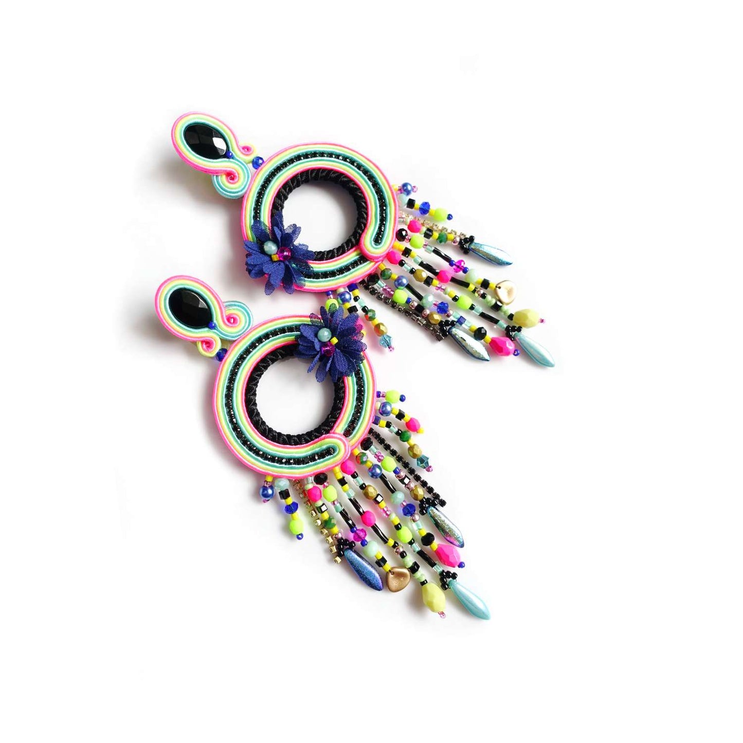 Neon soutache earrings with fringes 149 Damini