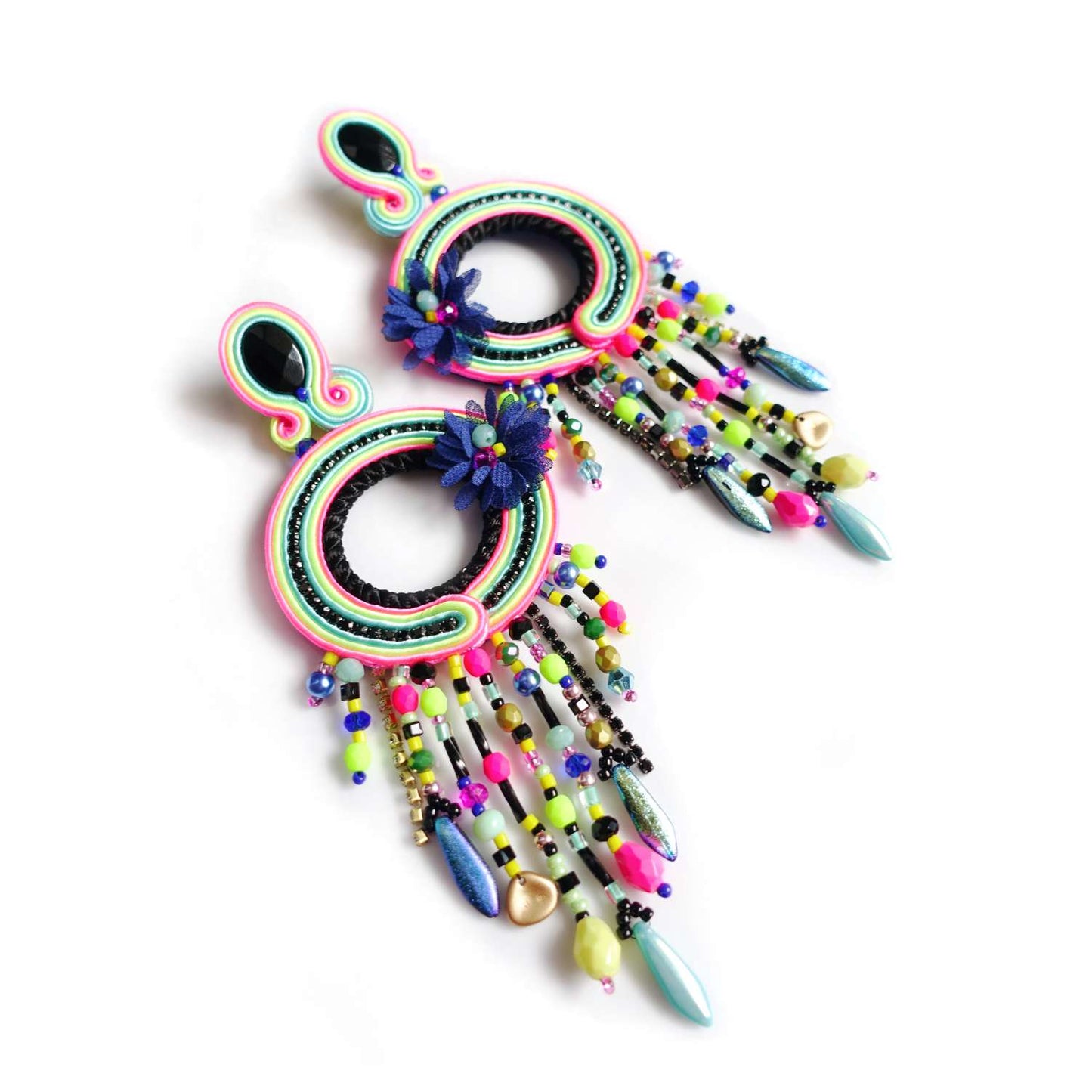 Neon soutache earrings with fringes 149 Damini