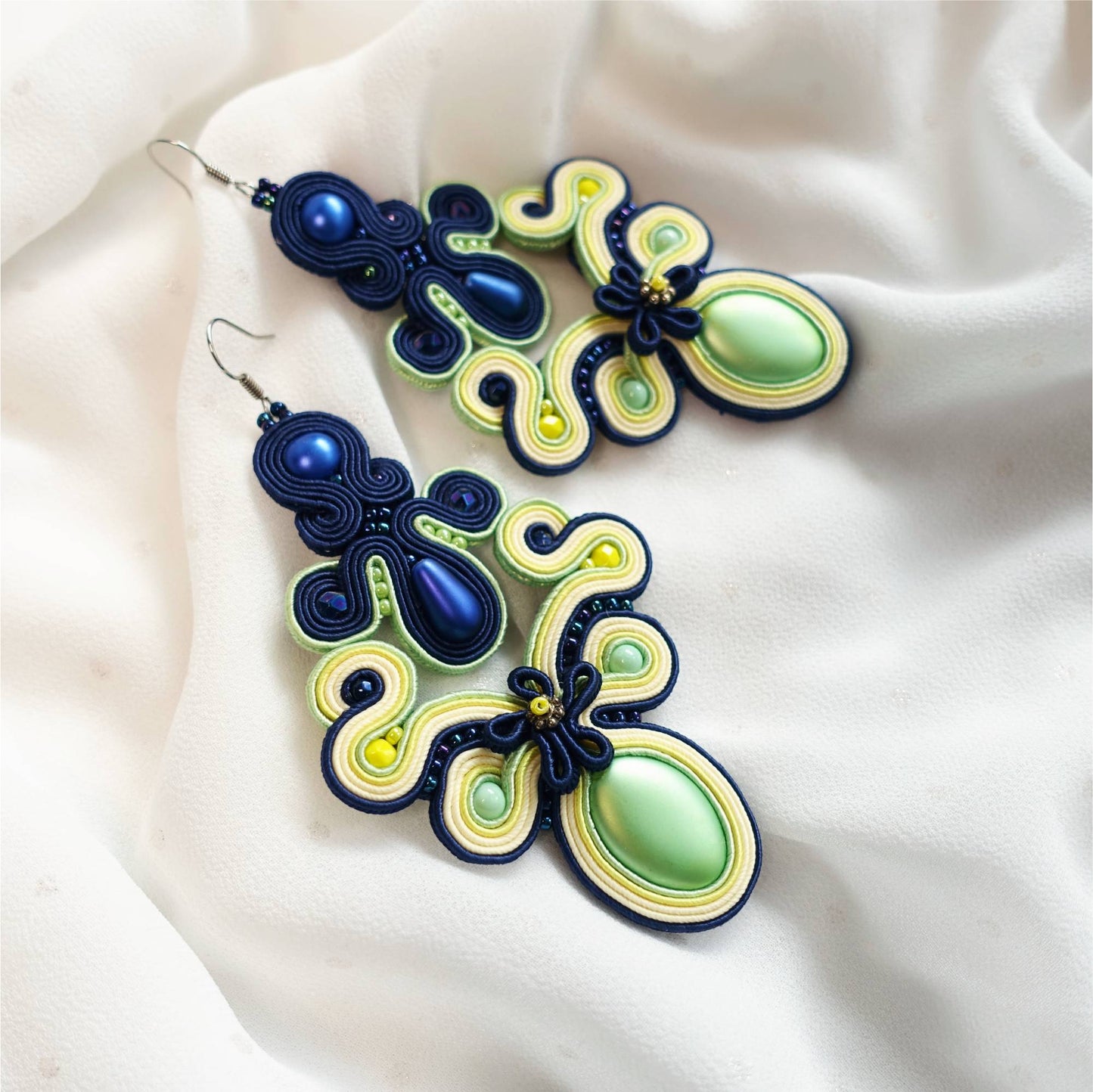 Blue pistachio soutache earrings 129 LemonBlue