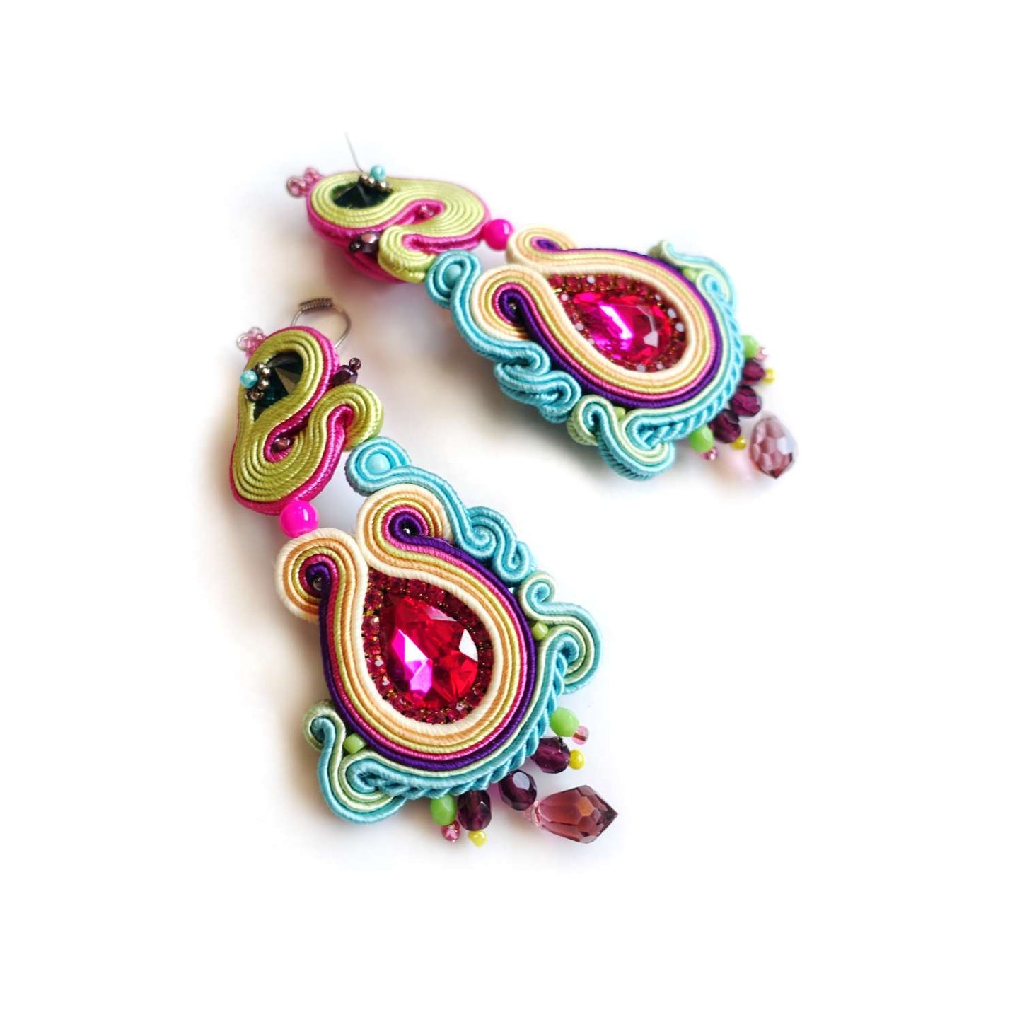 Colorful summer earrings soutache with crystals 183 Lover
