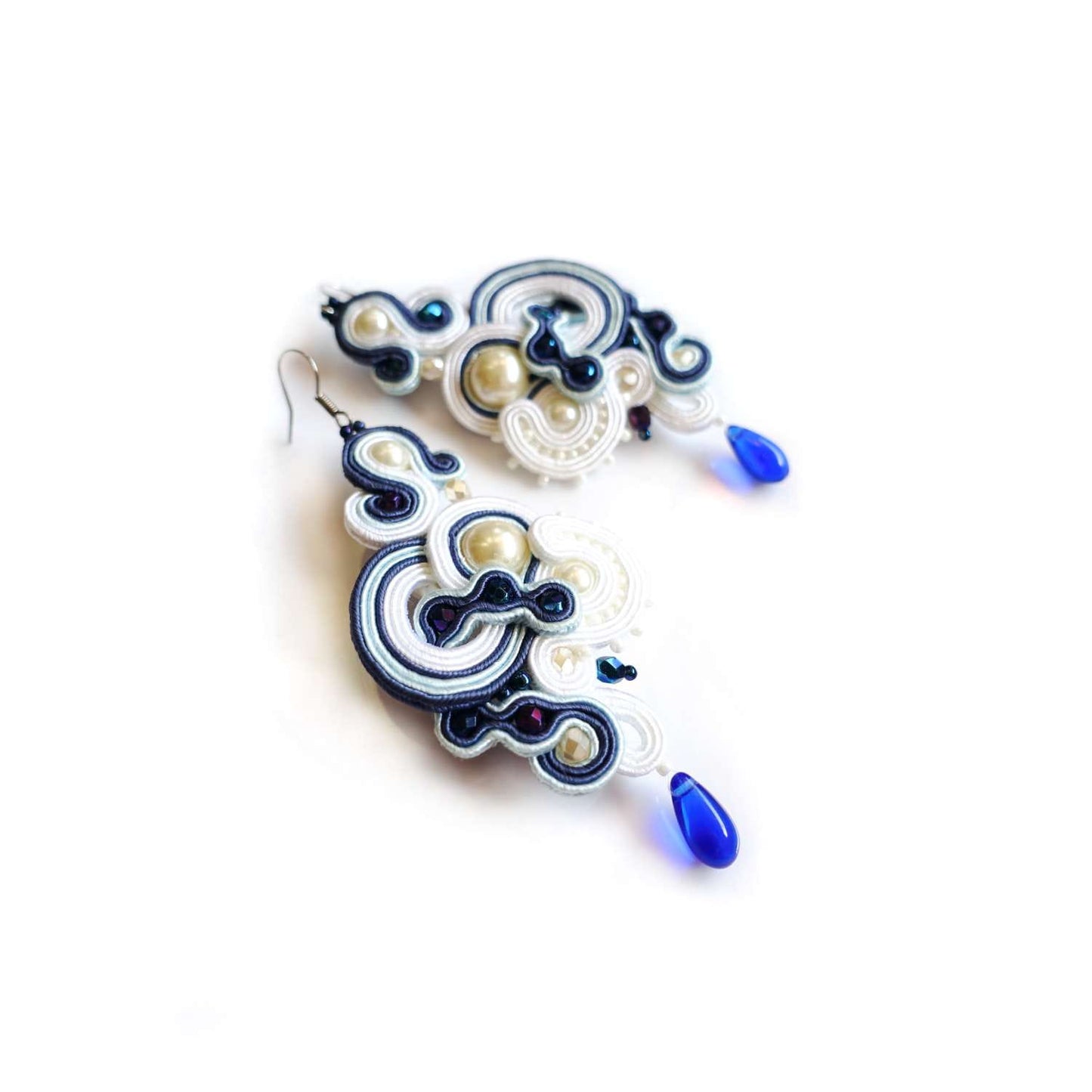 White blue soutache earrings 306 Jasmina