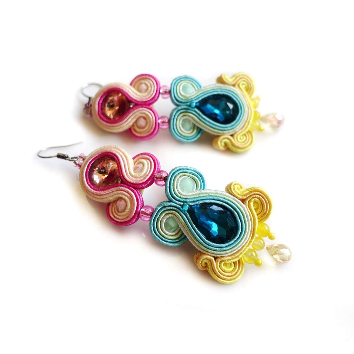 Colorful summer soutache earrings with crystals 118 James