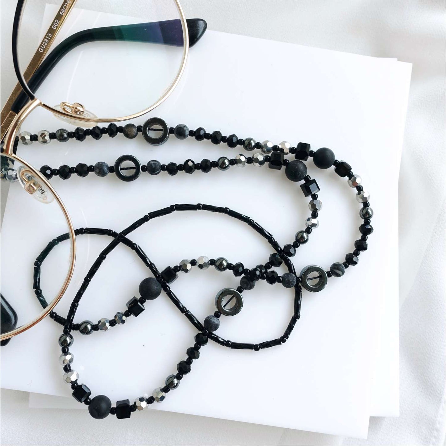 Black Graphite Glasses Chain Jasper, Hematite and Indian Agate, BlackSoul EGC507