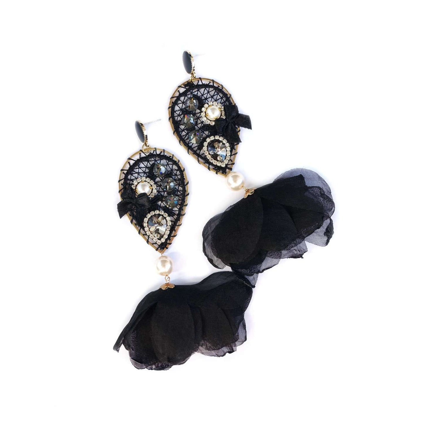 Black earrings on lace with flowers 501 Blacki II dream catchers