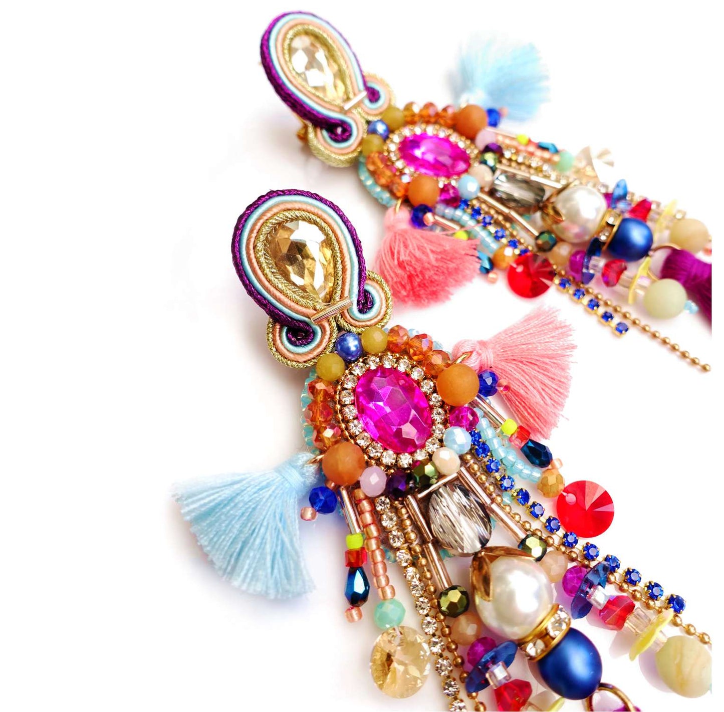 Colorful earrings with natural stones and fringes 411 Candy