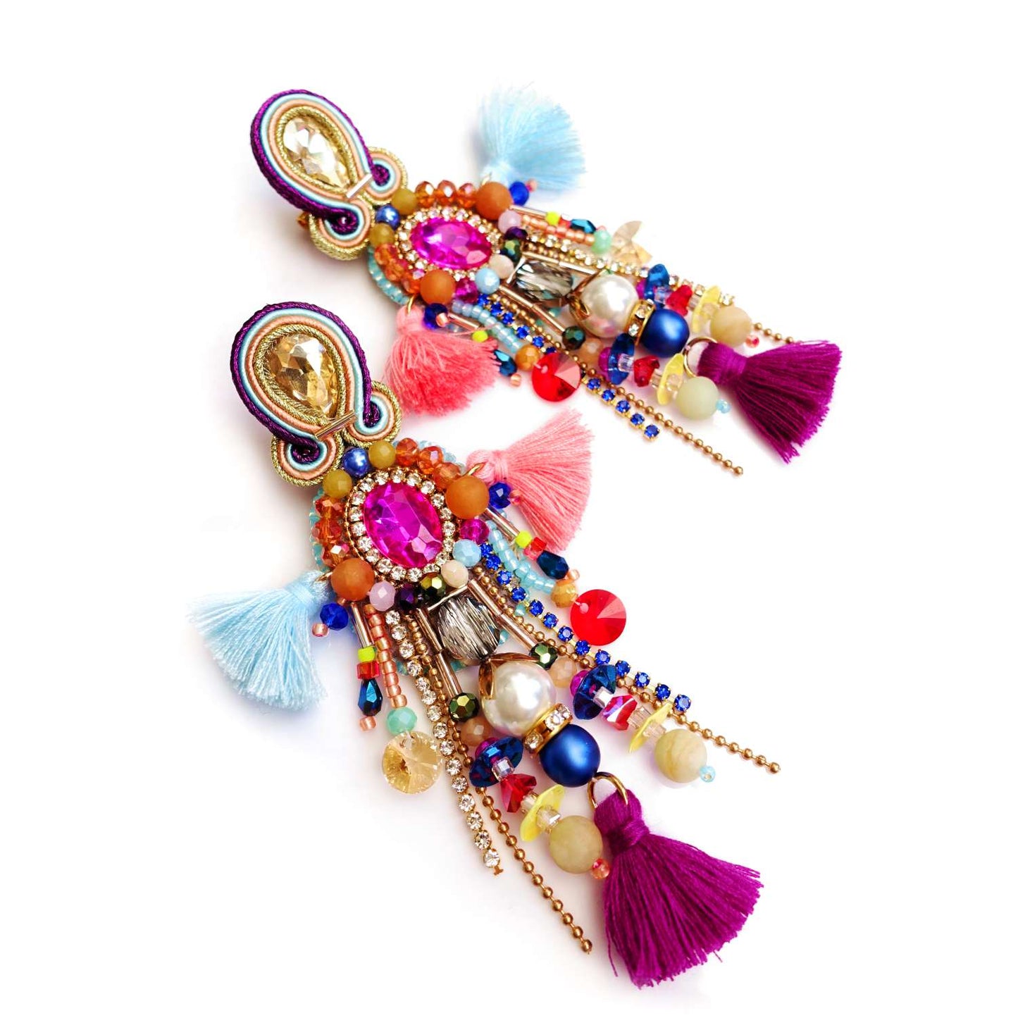 Colorful earrings with natural stones and fringes 411 Candy