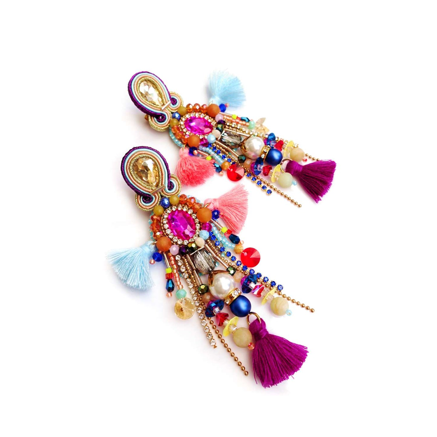 Colorful earrings with natural stones and fringes 411 Candy