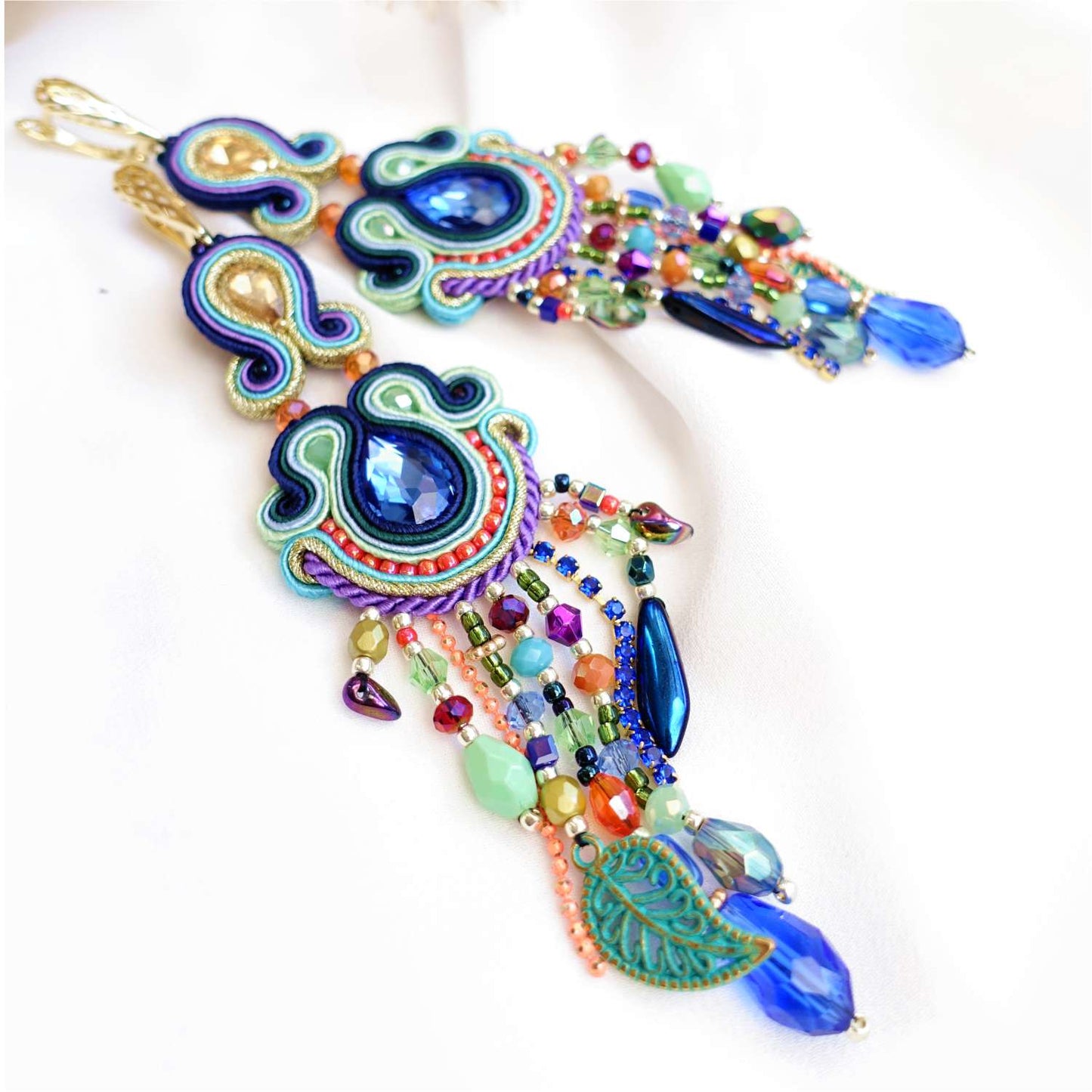 Colorful Soutache Earrings with Fringes 215 Basanti Long
