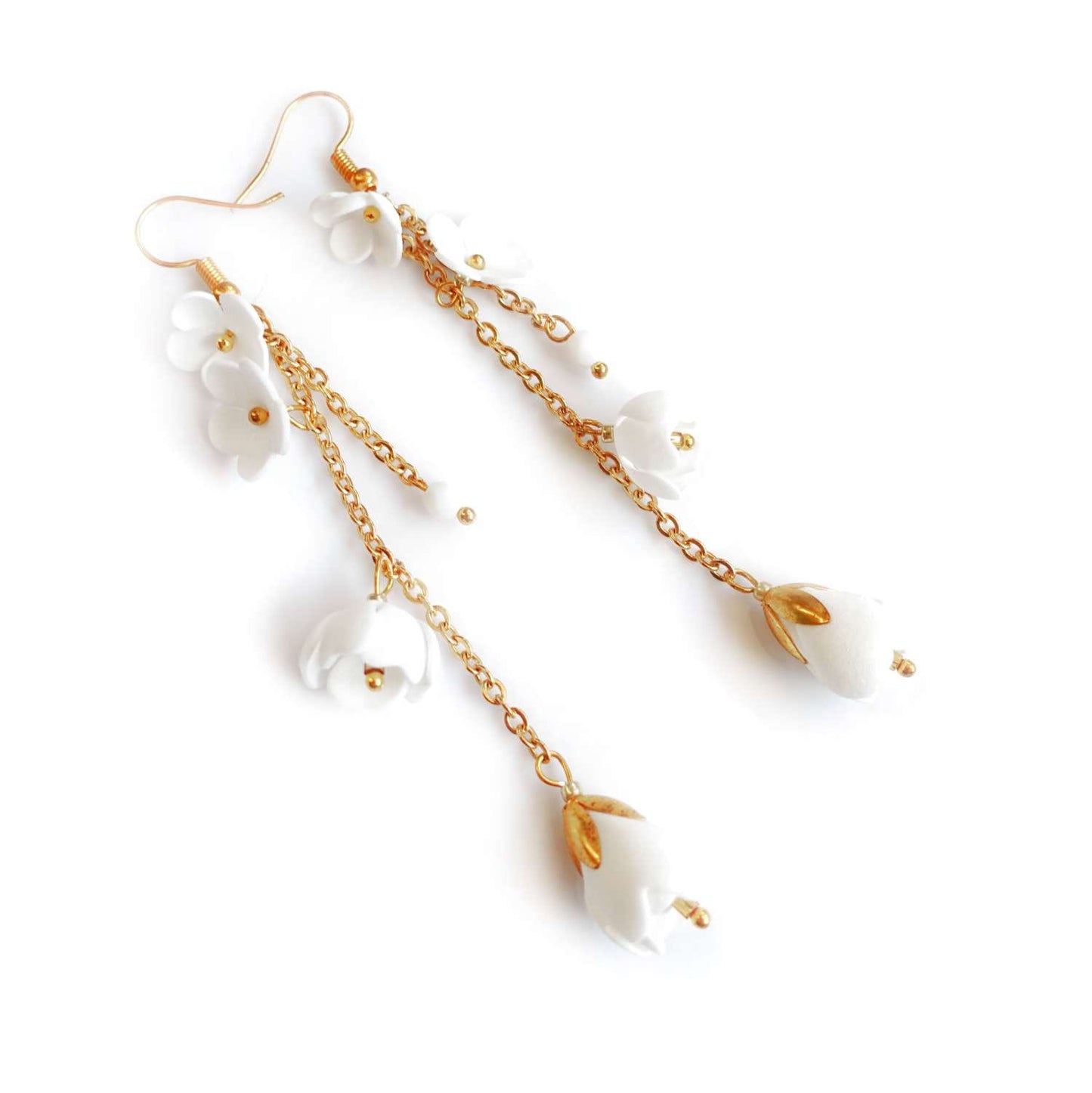White Lilly 857 white flower hanging earrings