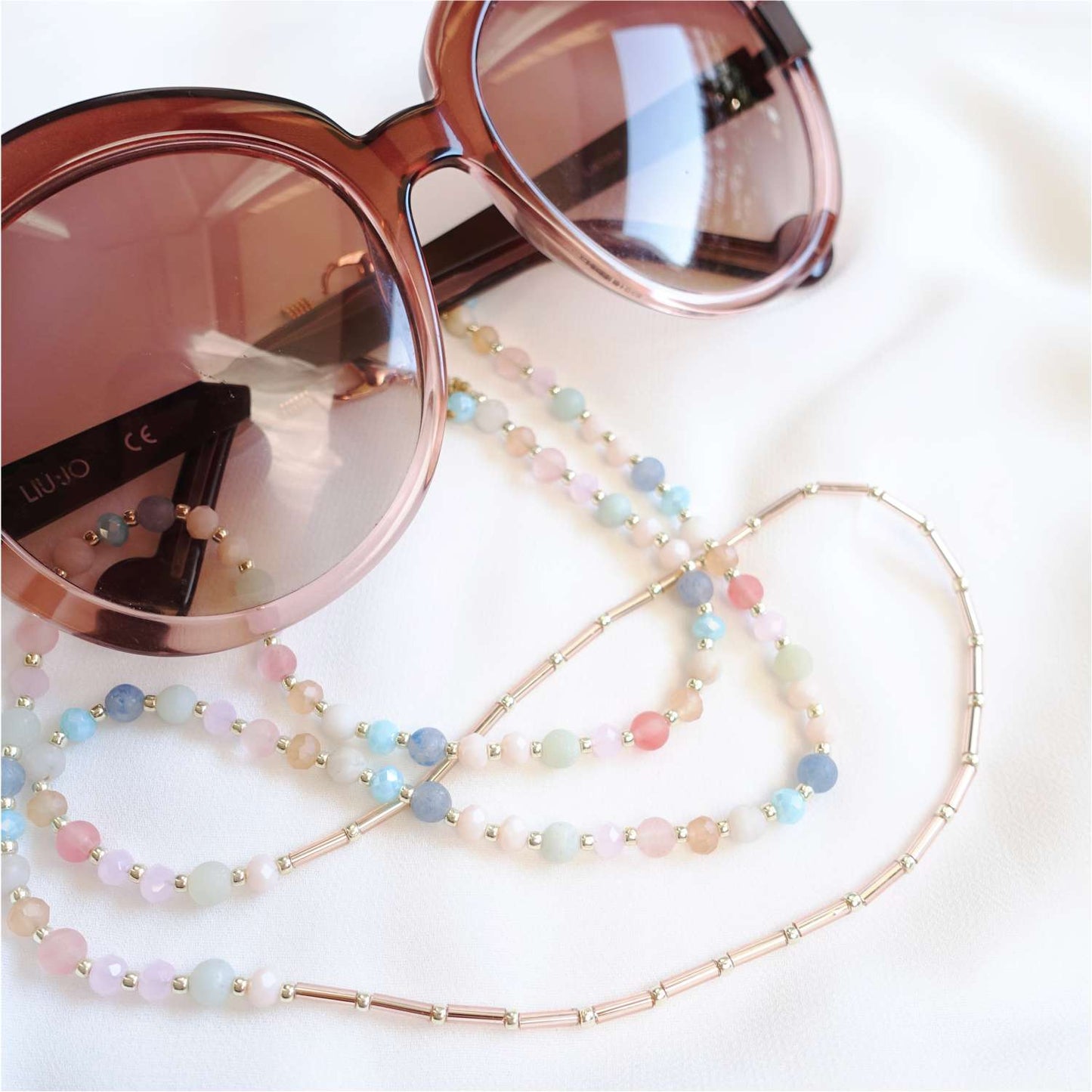 Glasses chain with colored stones amazonite aventurine agate, LadyPastel EGC517