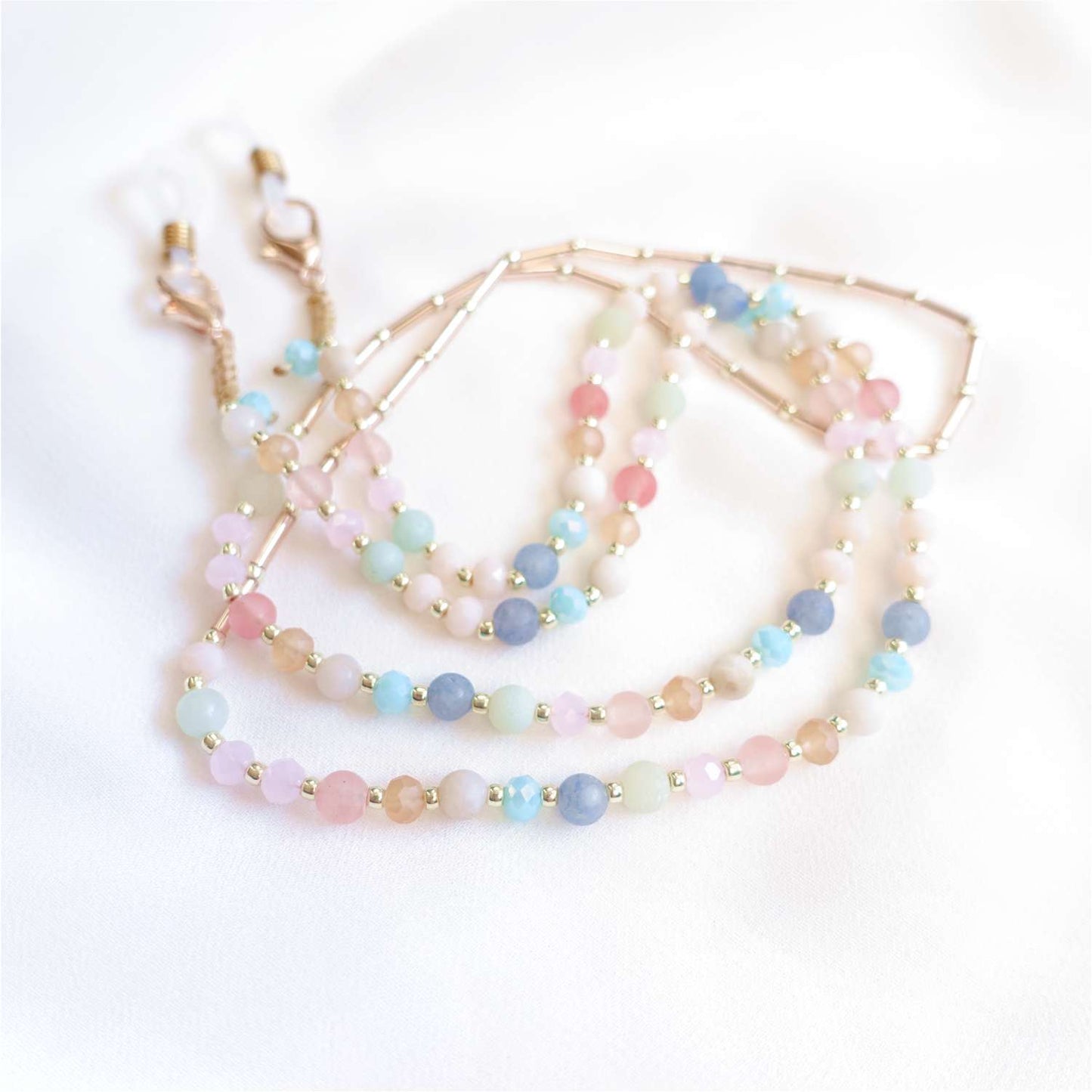 Glasses chain with colored stones amazonite aventurine agate, LadyPastel EGC517