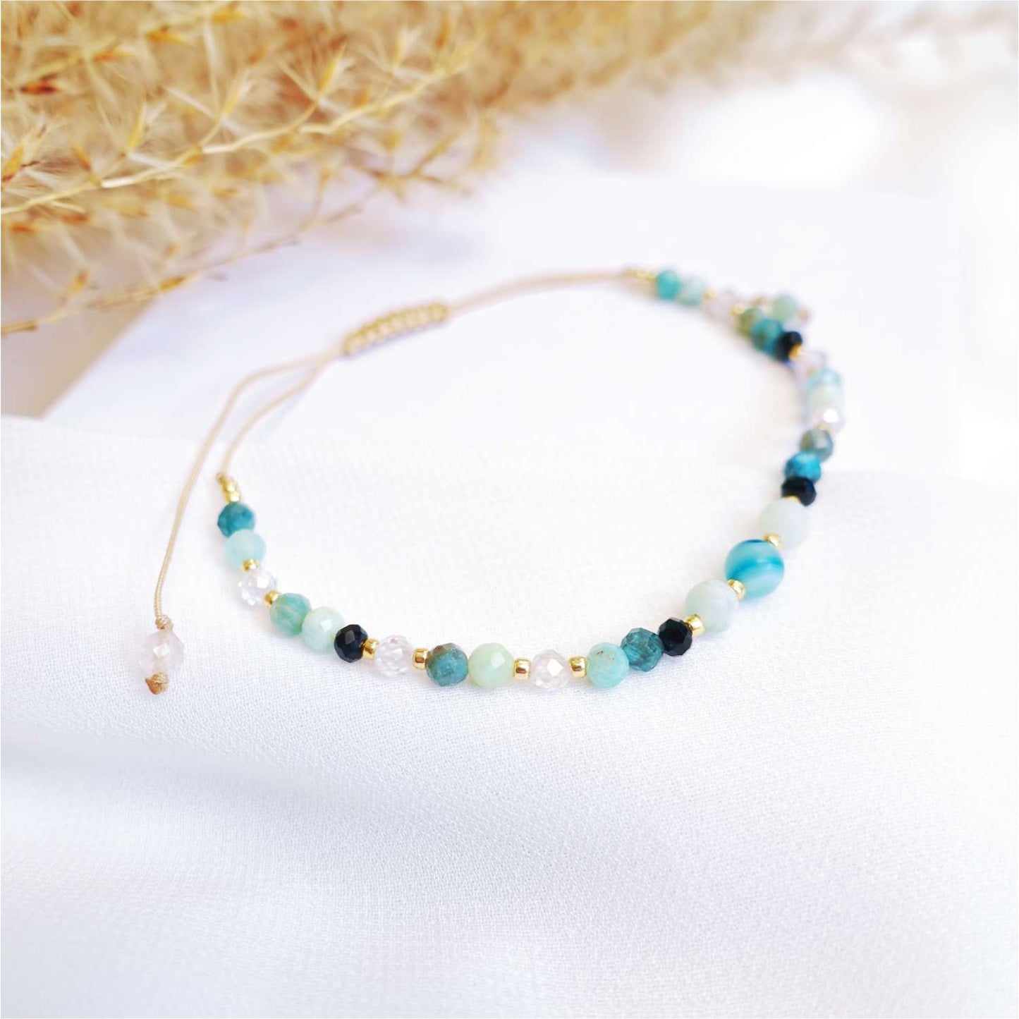 Turquoise bracelet with natural stones tourmaline agate amazonite, TD9280