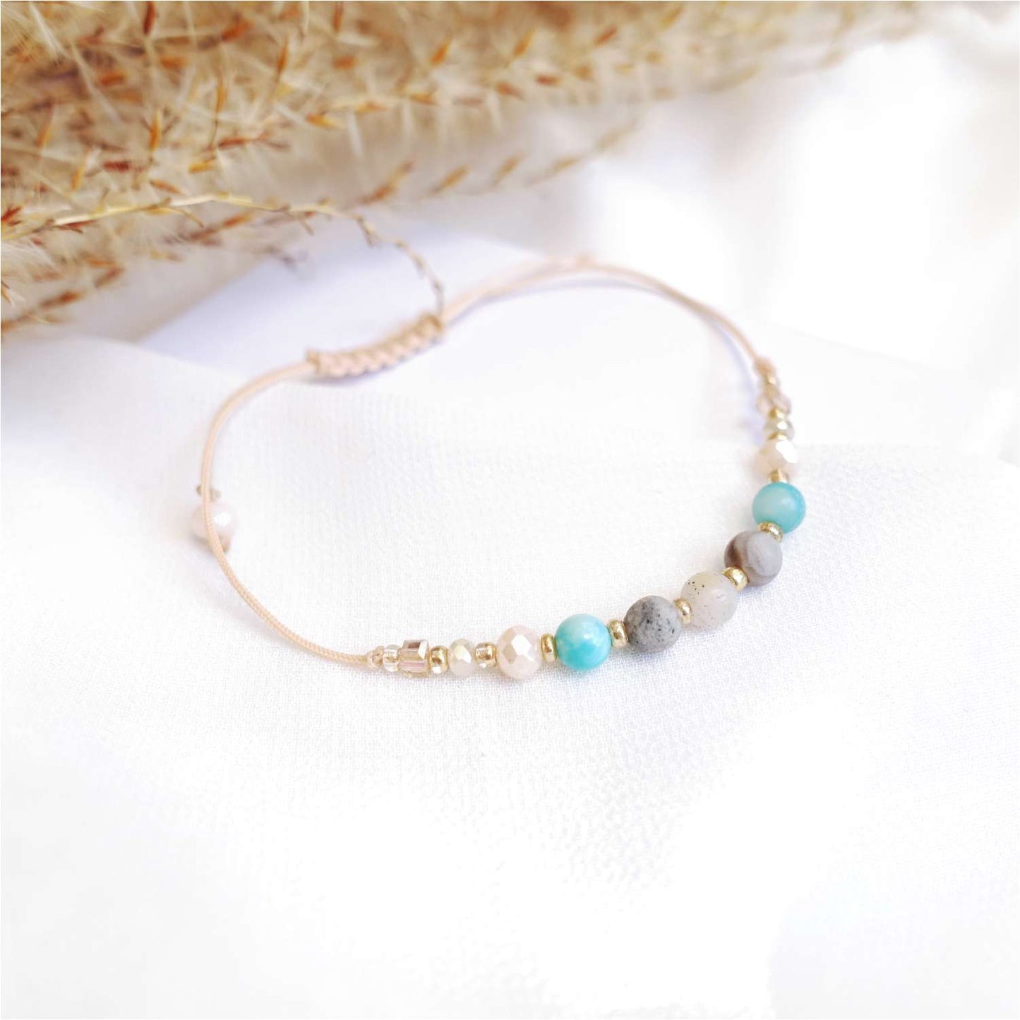 Delicate string bracelet with natural stones amazonite jadeite, TD9310
