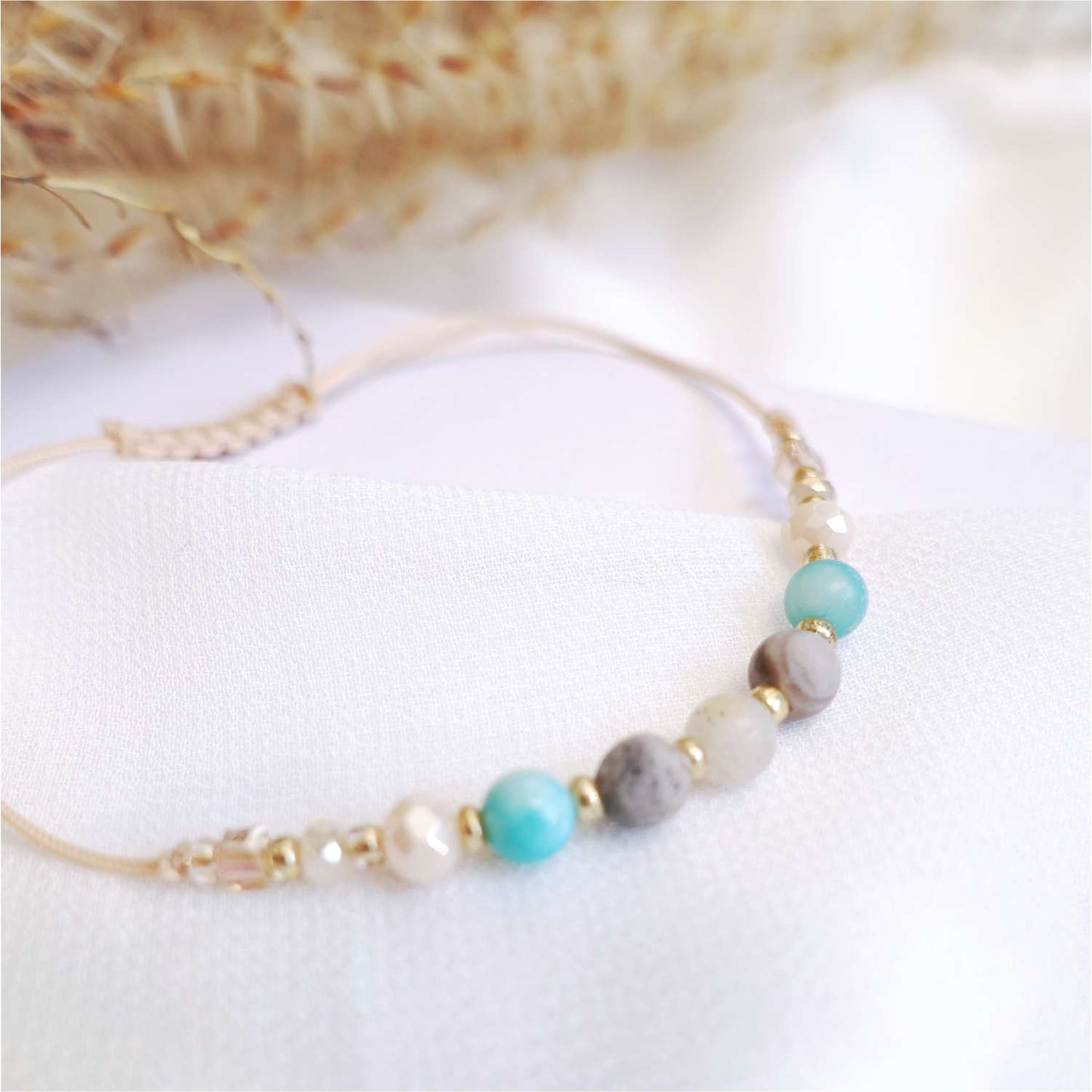 Delicate string bracelet with natural stones amazonite jadeite, TD9310