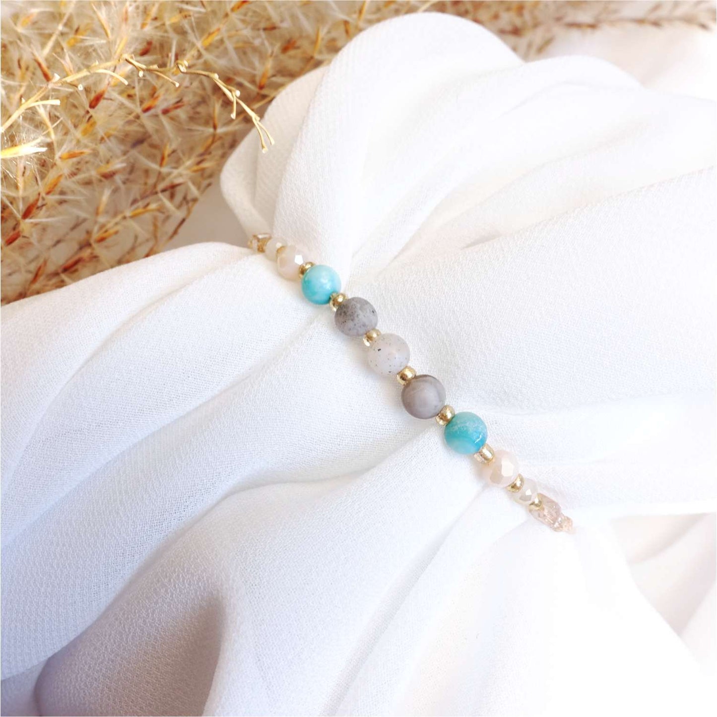 Delicate string bracelet with natural stones amazonite jadeite, TD9310