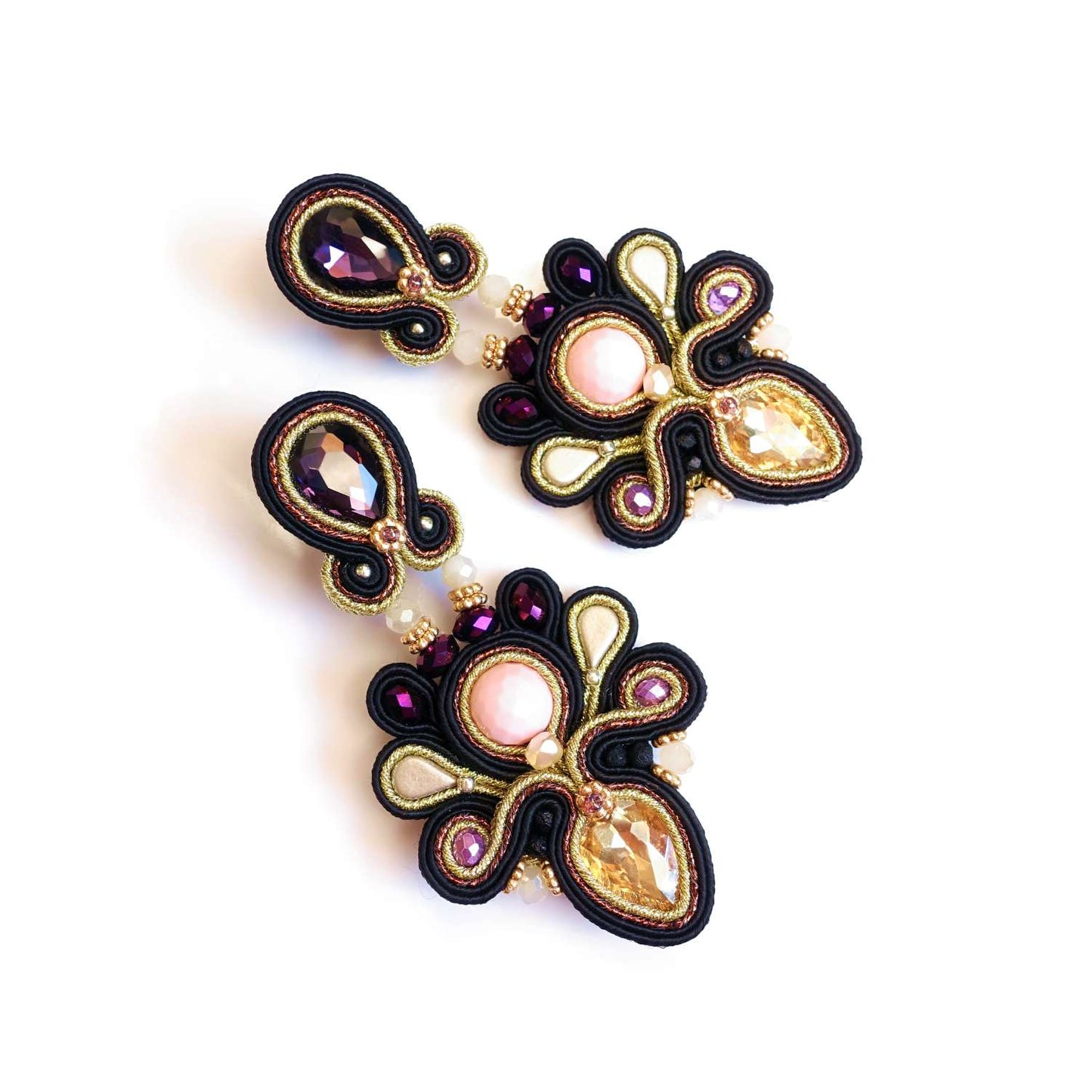Black pastel soutache earrings 309 Loeve