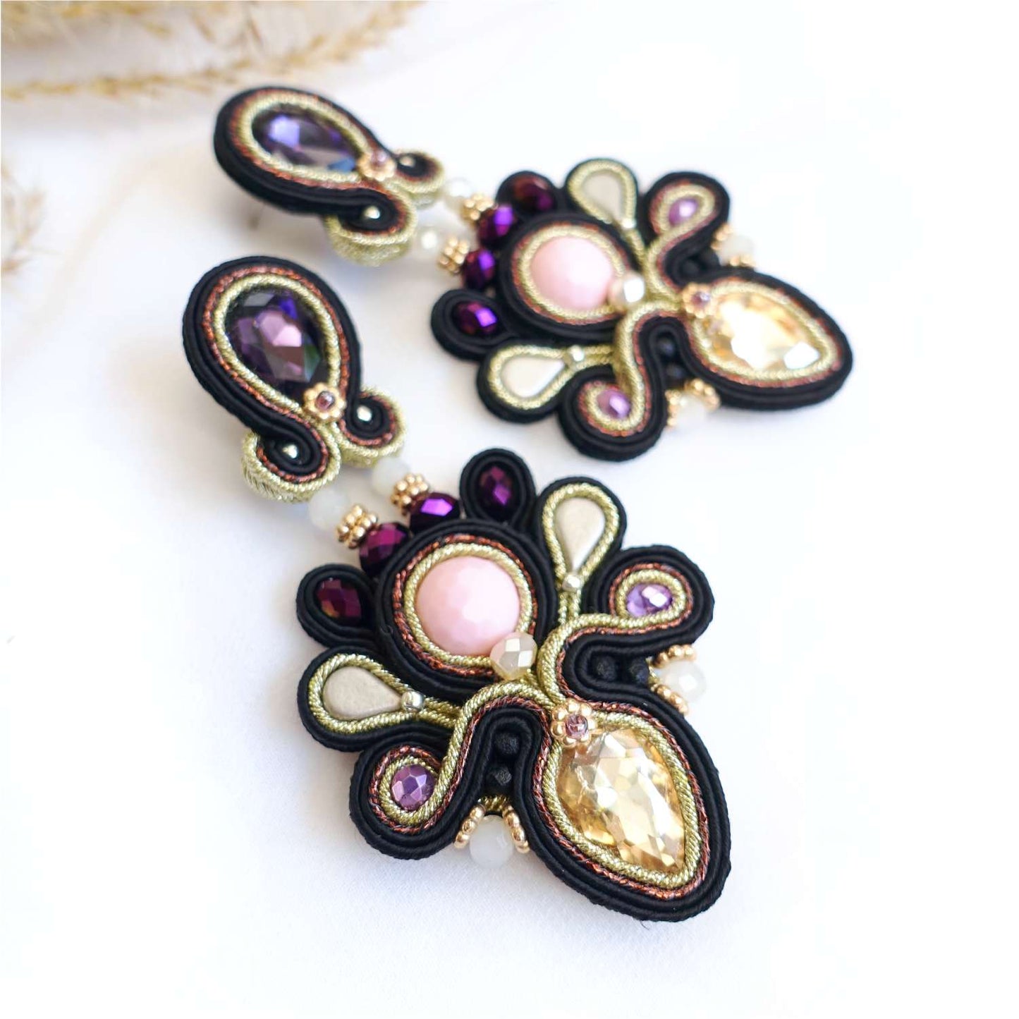 Black pastel soutache earrings 309 Loeve