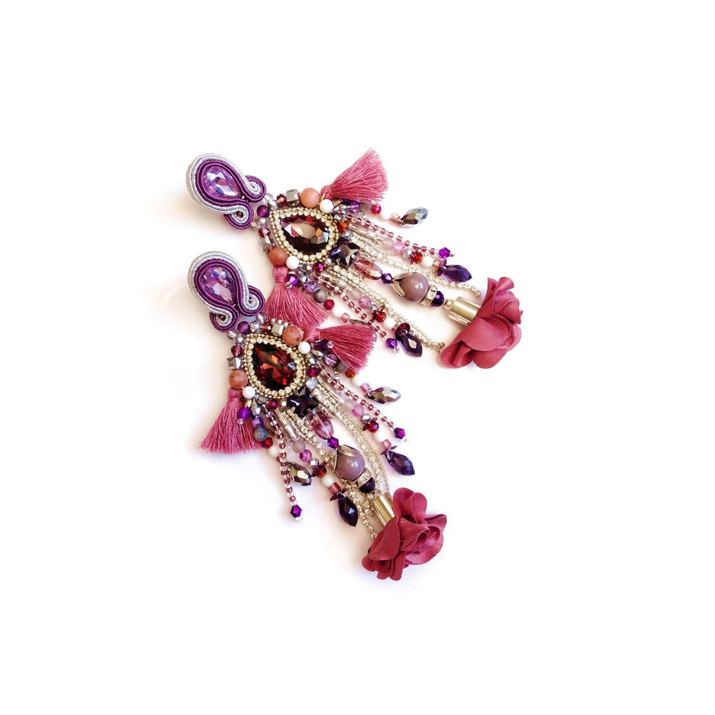 Purple crystal earrings with natural stones 411 Purple