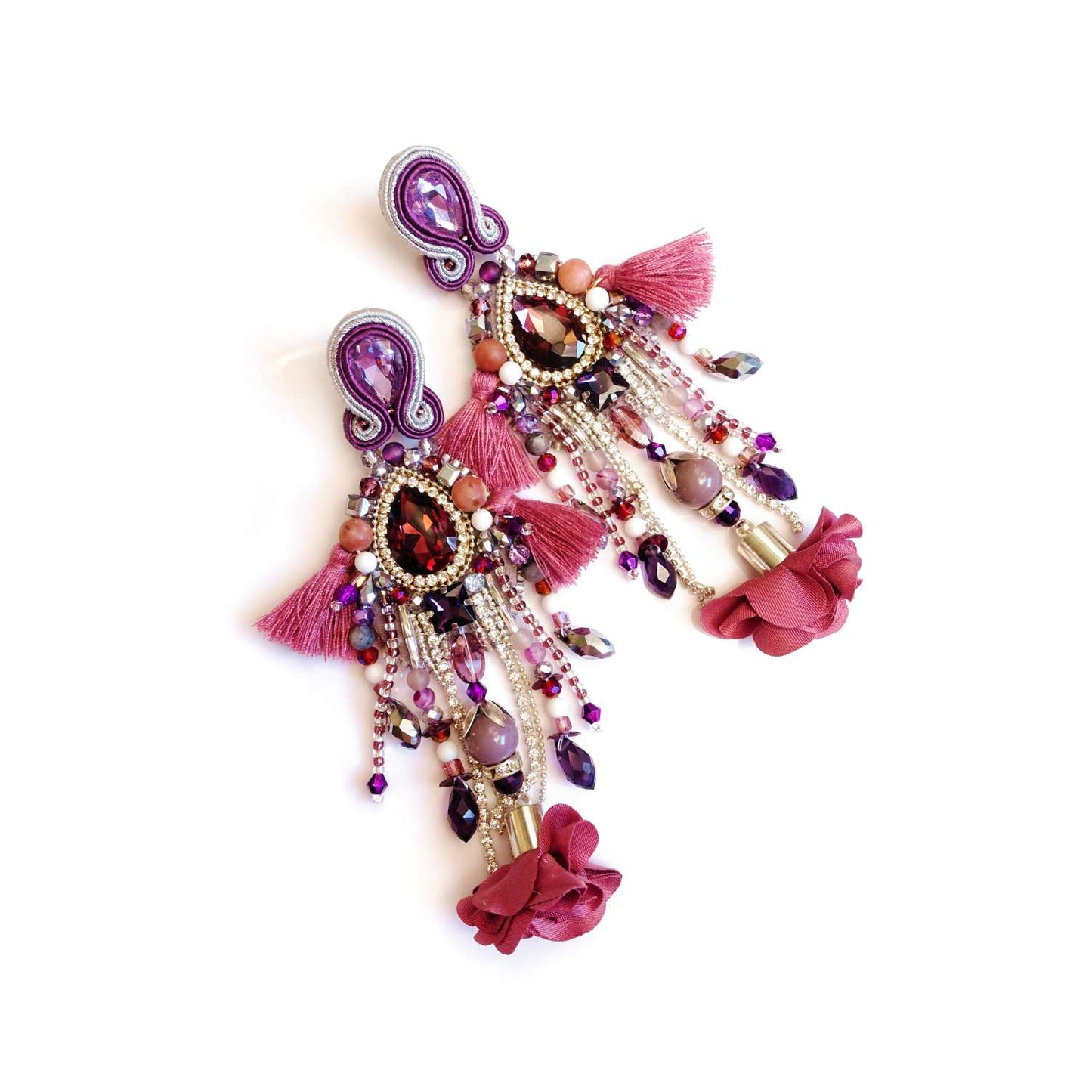 Purple crystal earrings with natural stones 411 Purple