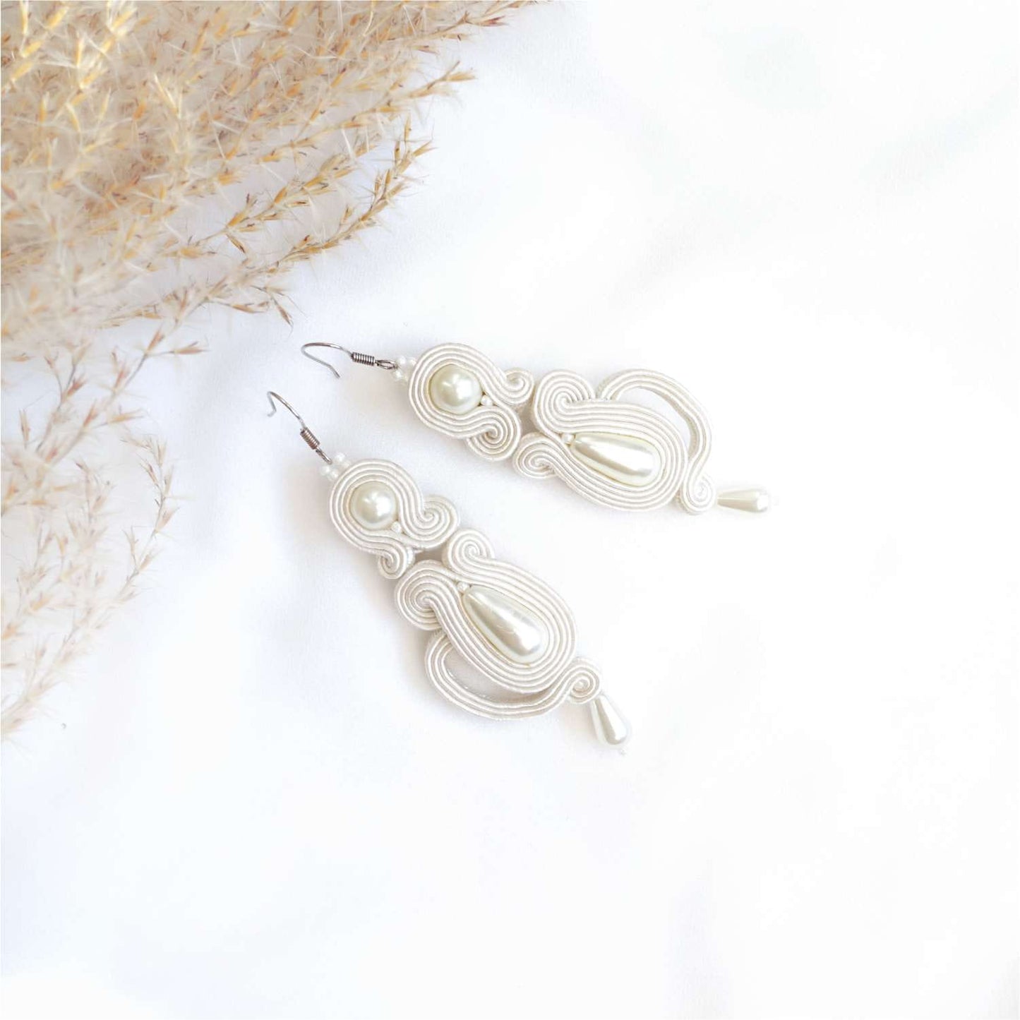 White wedding earrings soutache 21 Bridal