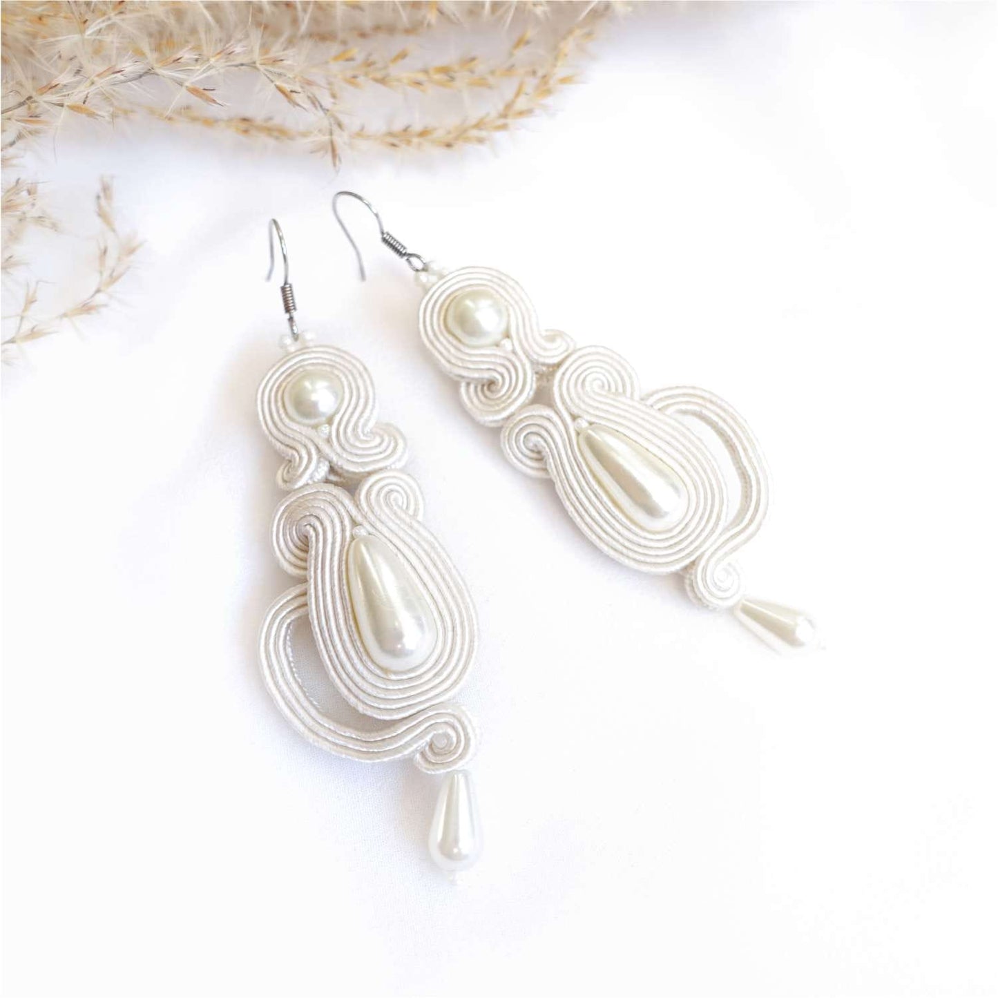 White wedding earrings soutache 21 Bridal