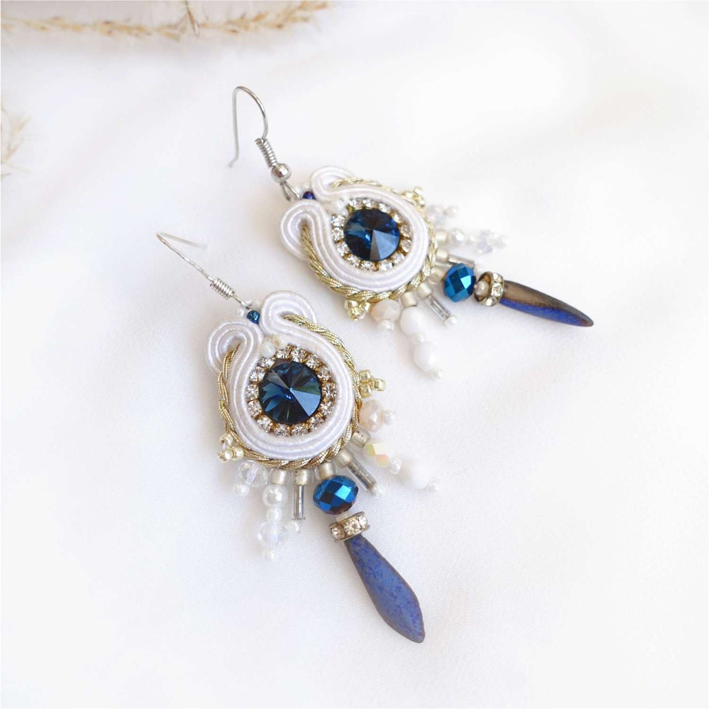 Small white and blue soutache earrings 13 BerrySmall