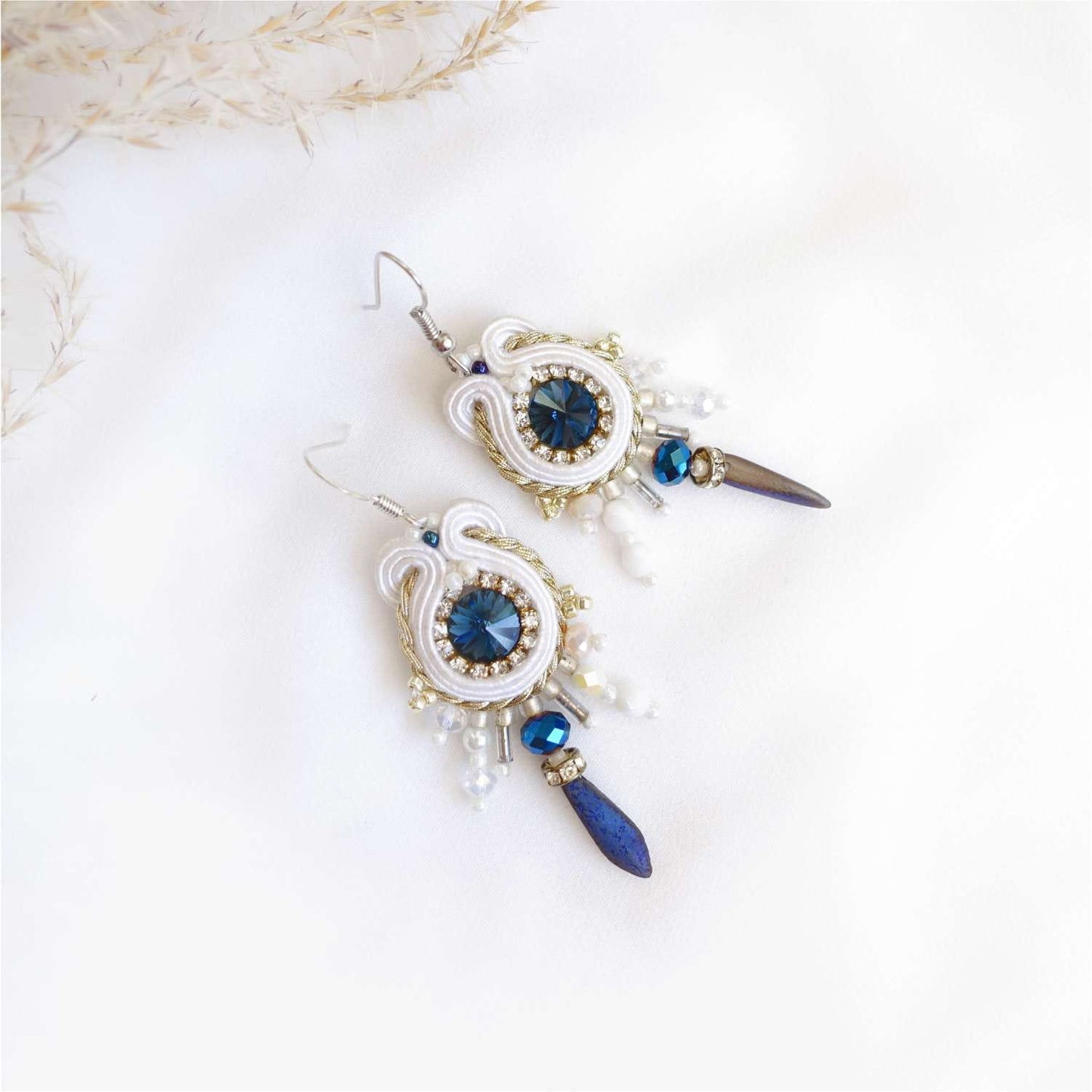 Small white and blue soutache earrings 13 BerrySmall