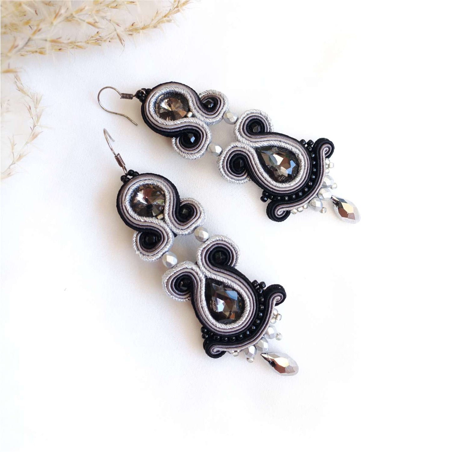 Silver black soutache earrings, 178 BlackSilver