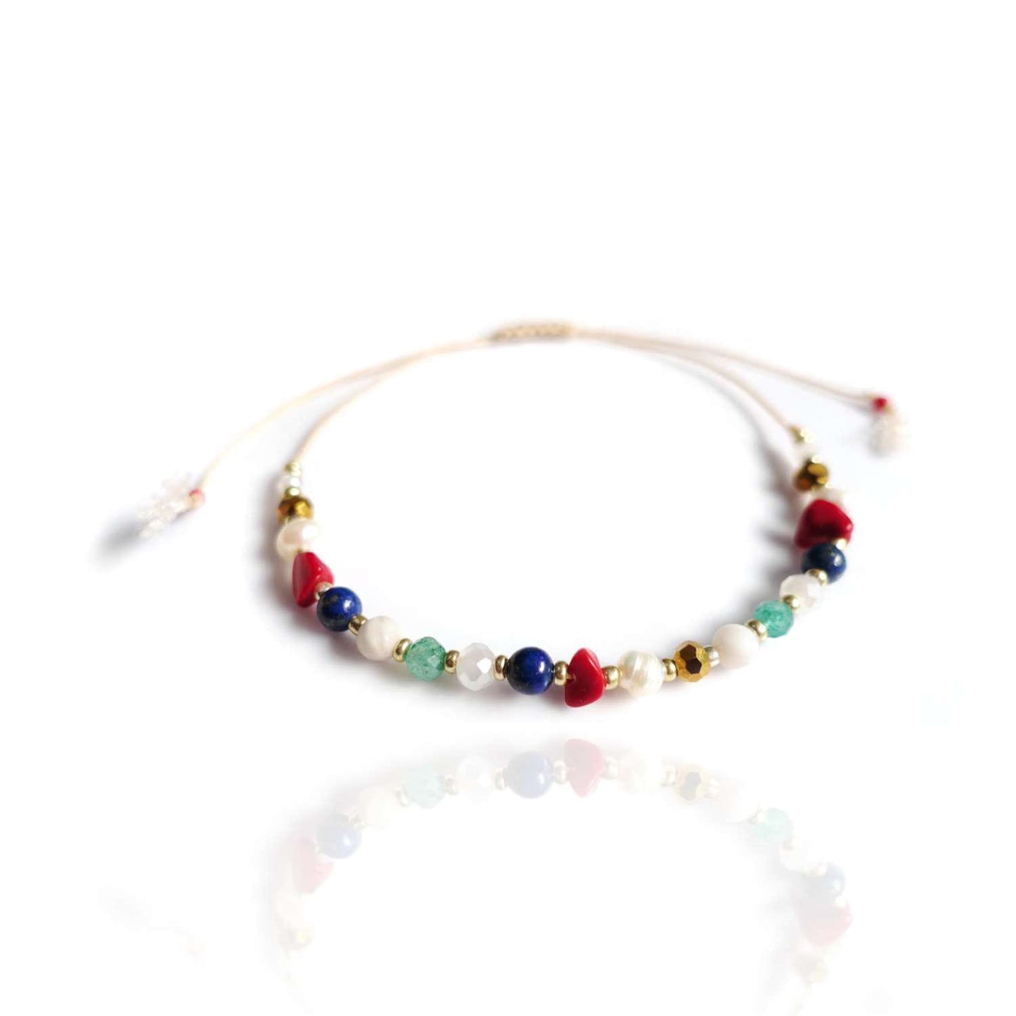 Bracelet with natural stones coral, lapis lazuli, jade, natural pearl, TD9125 LadyMarine