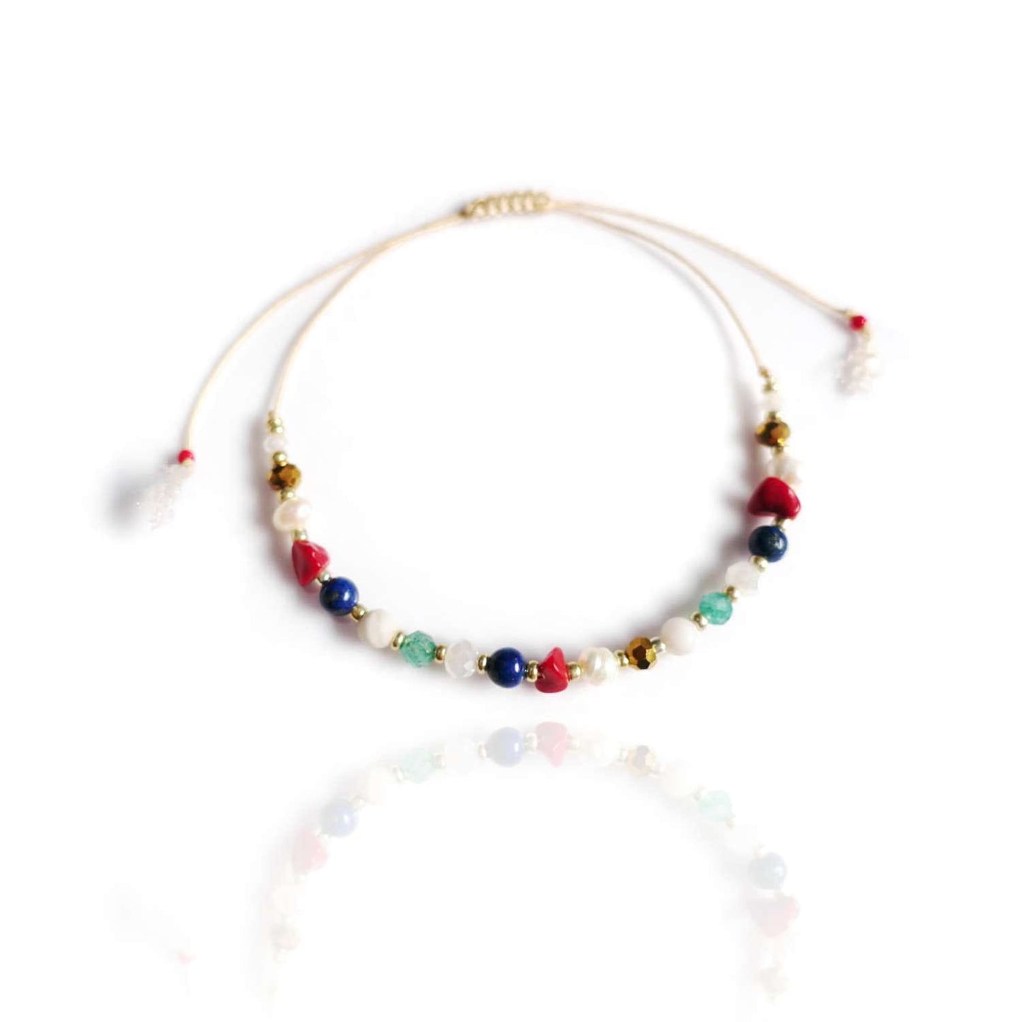 Bracelet with natural stones coral, lapis lazuli, jade, natural pearl, TD9125 LadyMarine