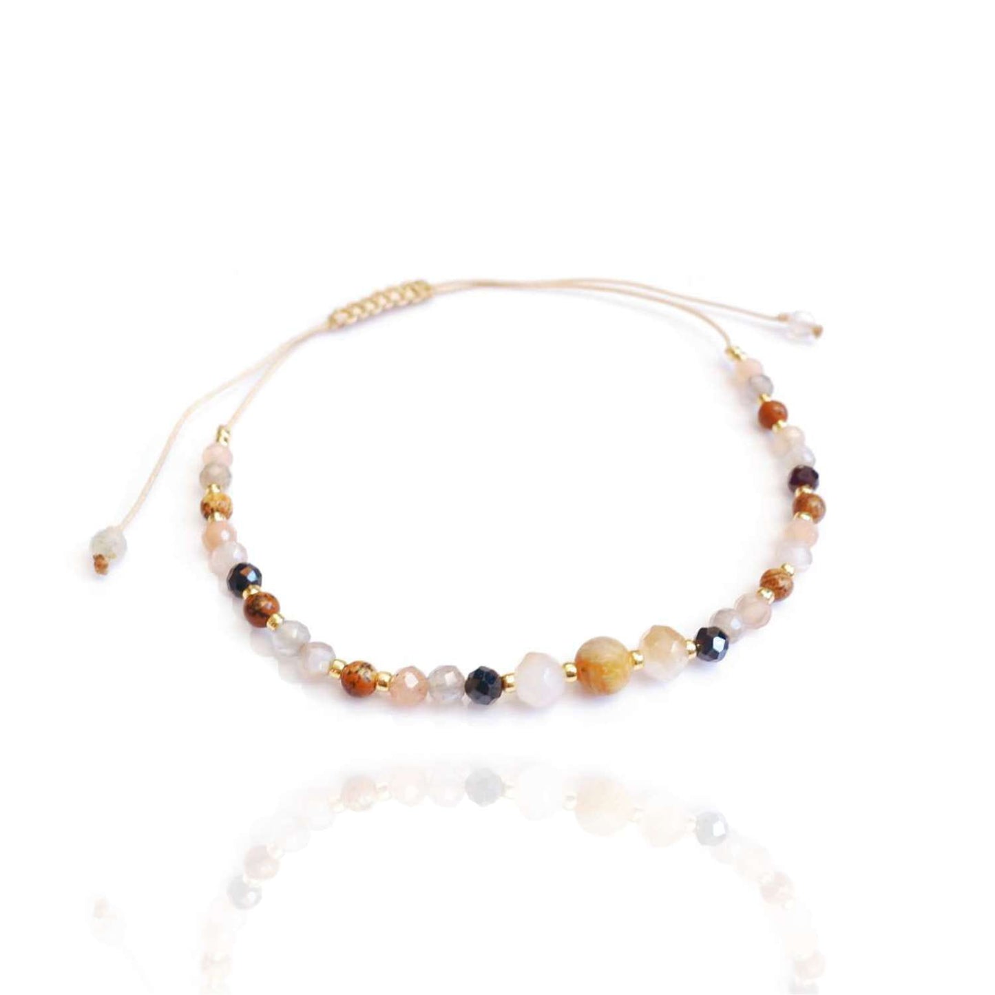 Brown bracelet with natural stones jasper jadeite agate moonstone, TD9320