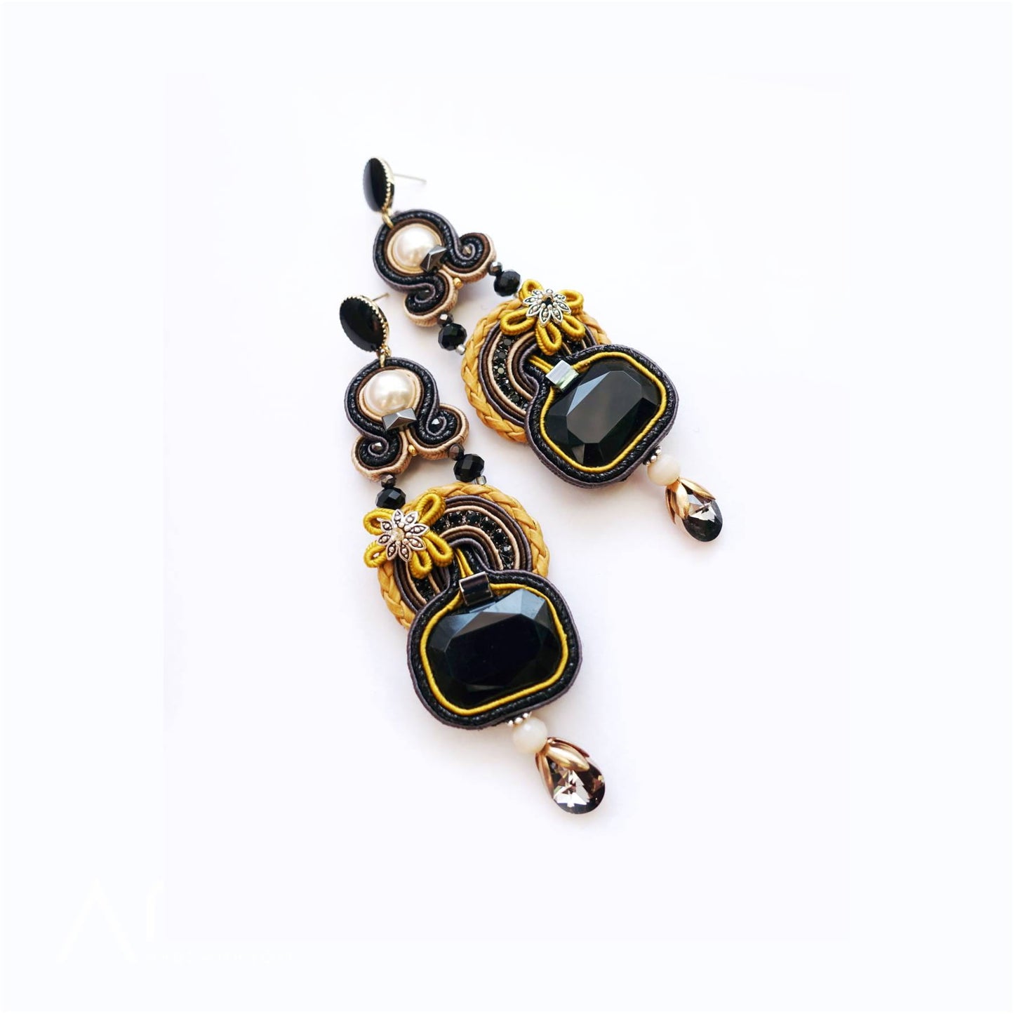 Mustard soutache earrings 115 Makamane