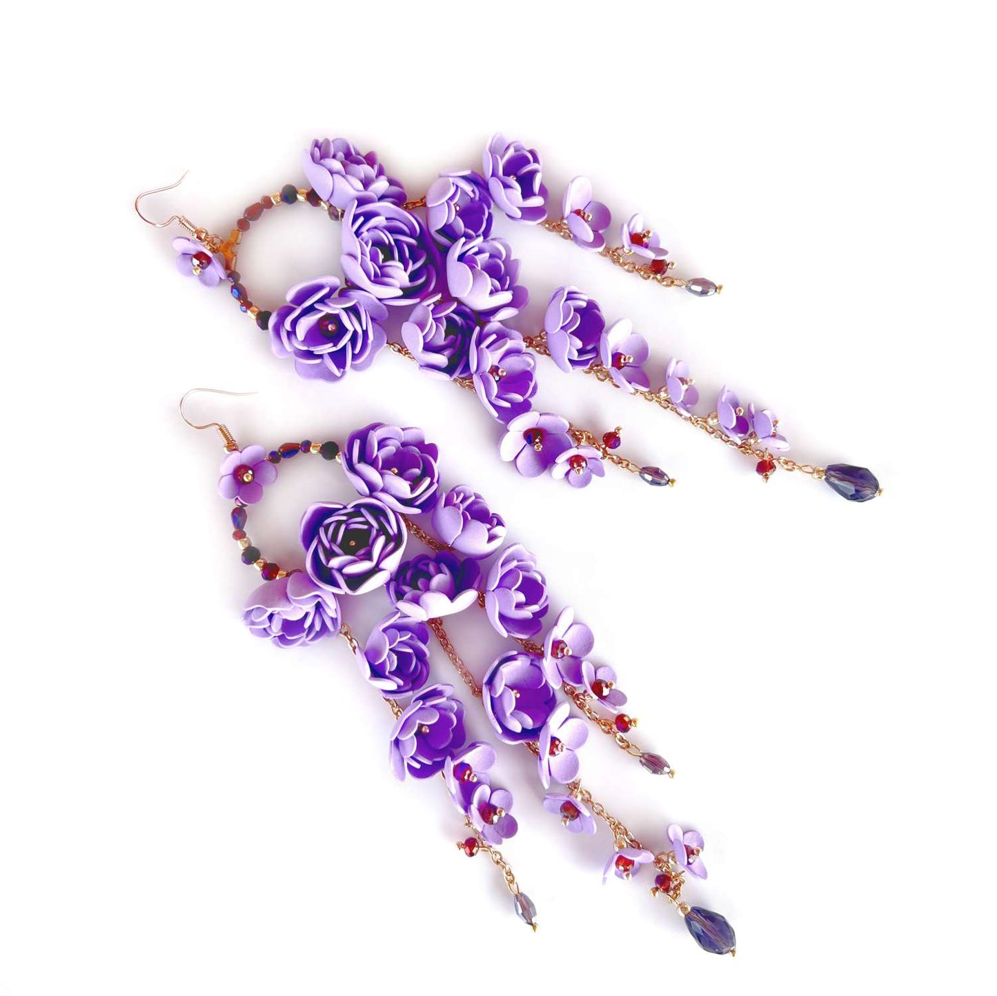 Long lilac flower earrings on gold chain 859 Lilac New Gardenia S